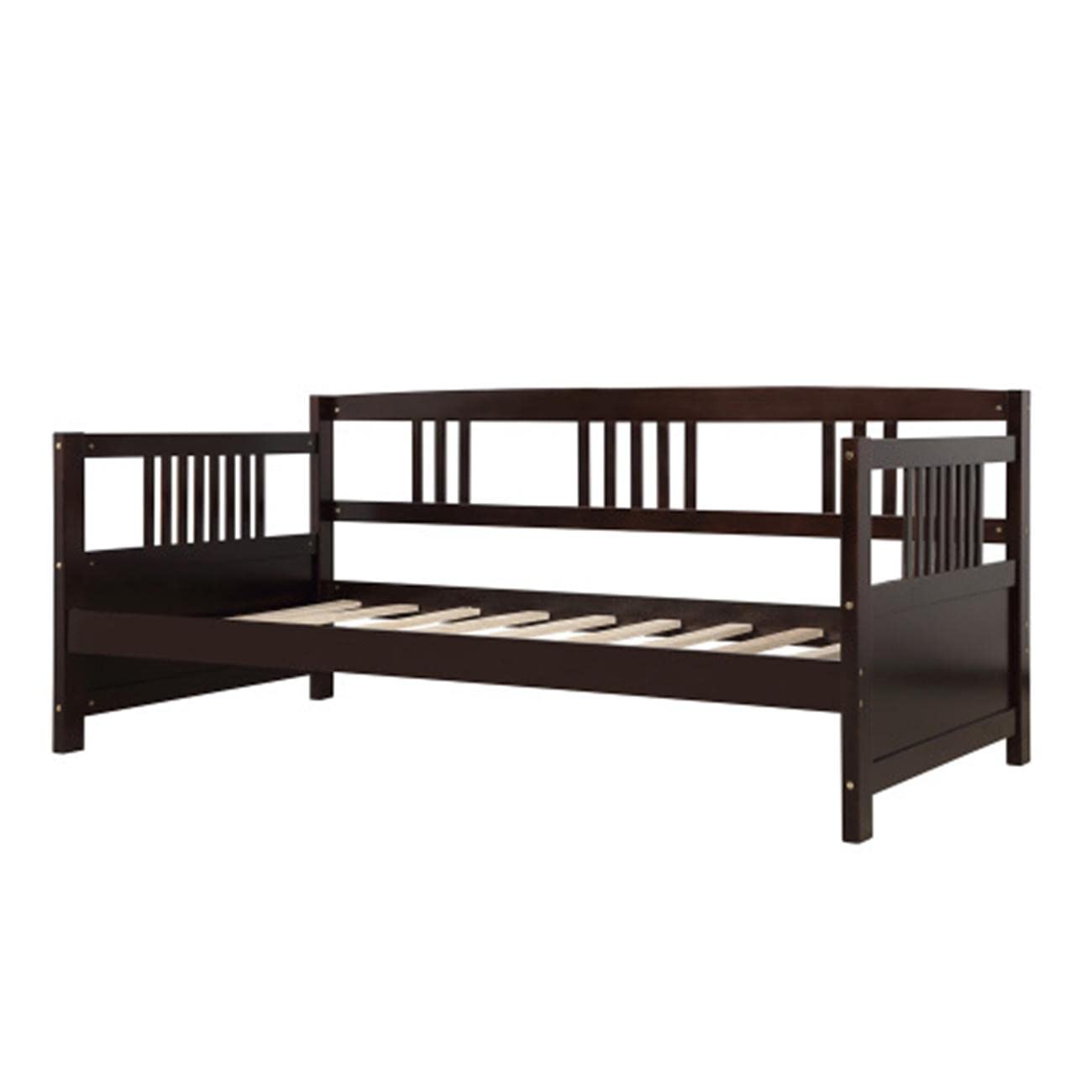 Twin Size Wooden Daybed Frame with Handrail - Convertible Sofa Bed for Bedroom, Living Room & Guest Room - Espresso Finish - Perfect for Small Spaces, Sleepovers & Multi-Functional Furniture Needs