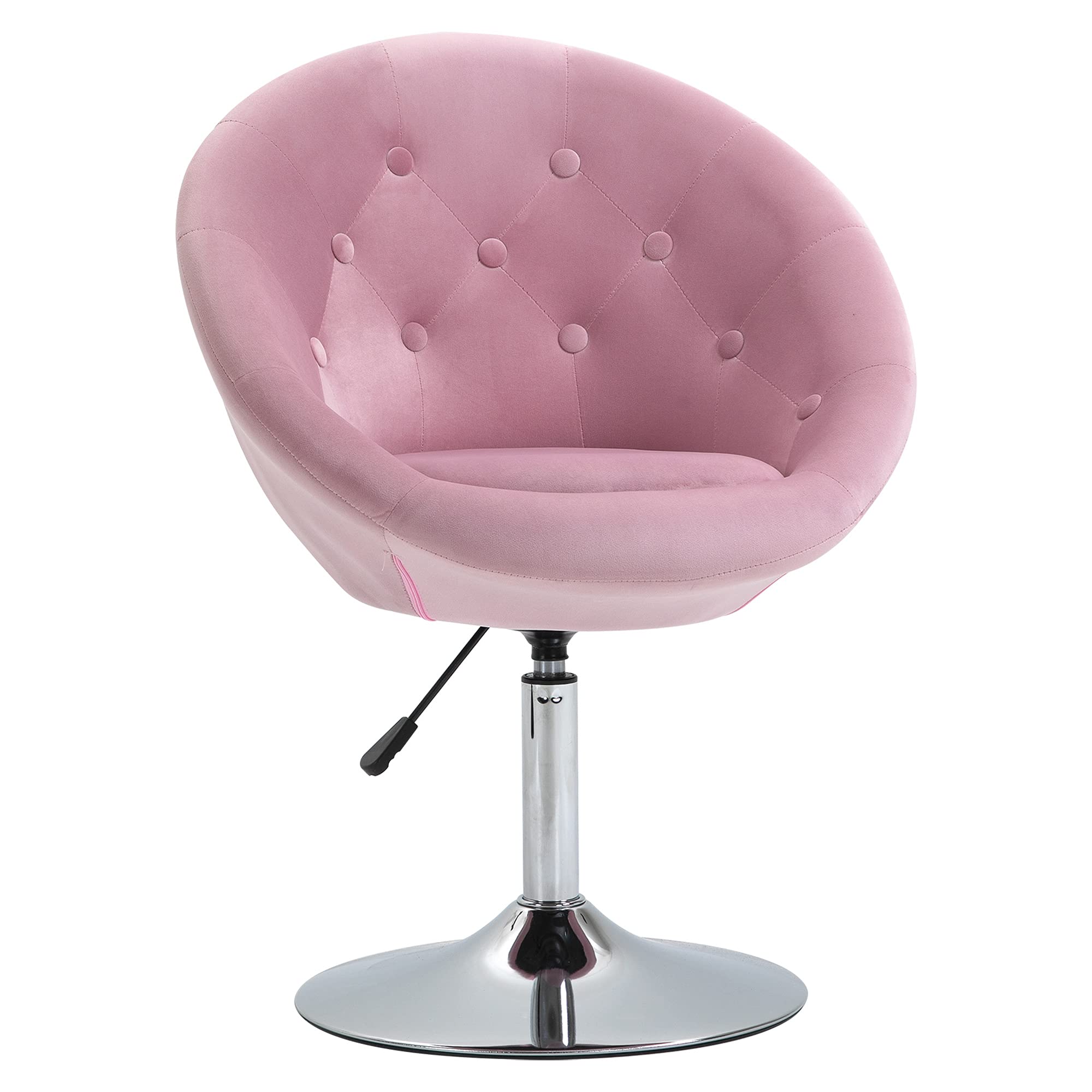 HOMCOM Modern Makeup Vanity Chair - Round Tufted Swivel Accent Chair with Chrome Frame, Height Adjustable - Pink Velvet Upholstery for Bedroom, Living Room, Dressing Room | Perfect for Makeup, Reading & Relaxing