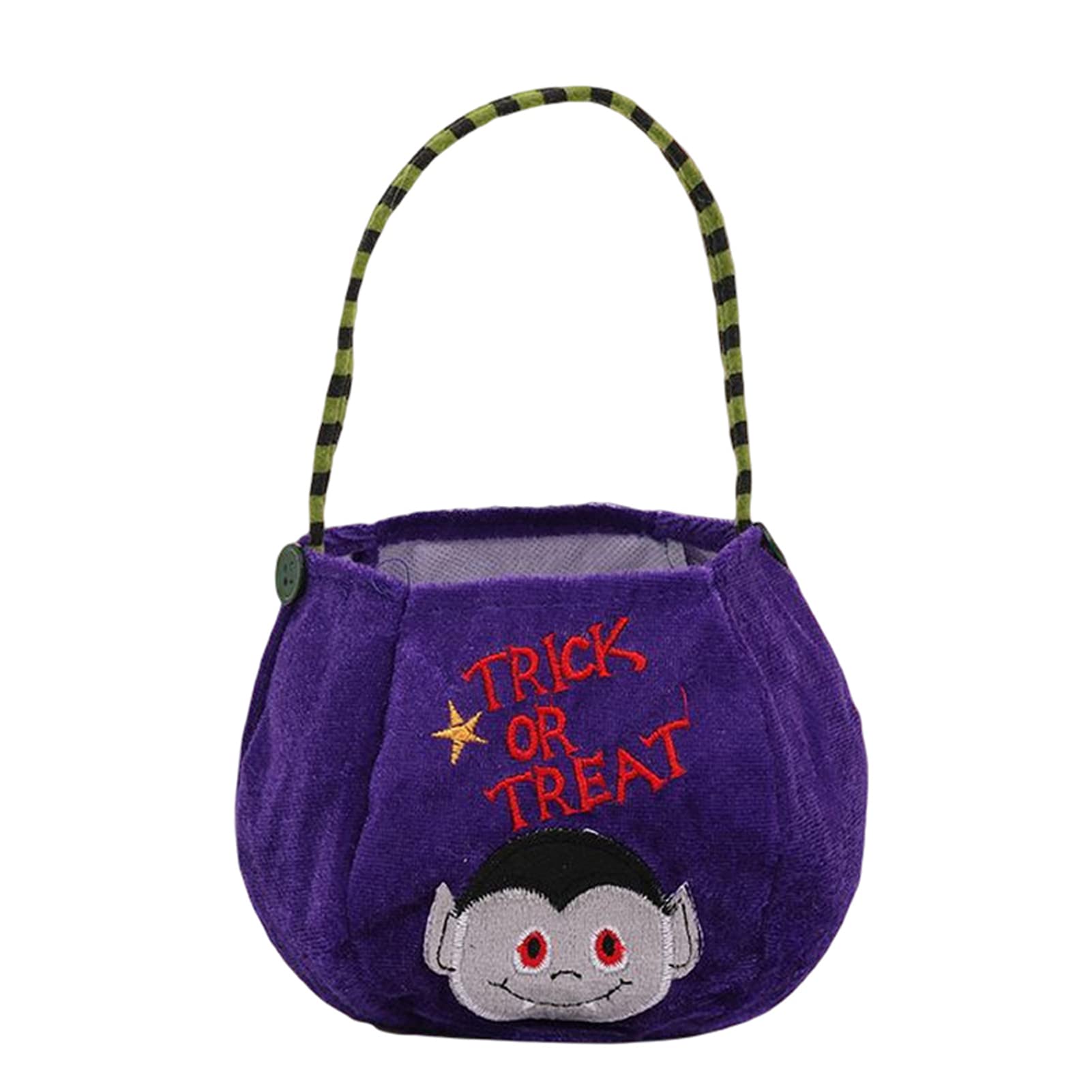 Halloween Treat Bags - Plush Cloth Embroidered Cartoon & Letter Tote Bags for Trick or Treat Candy - Reusable Halloween Goodie Gift Bags with Handles & Open Top Design - Perfect for Halloween Parties, School Events & Neighborhood Trick-or-Treating