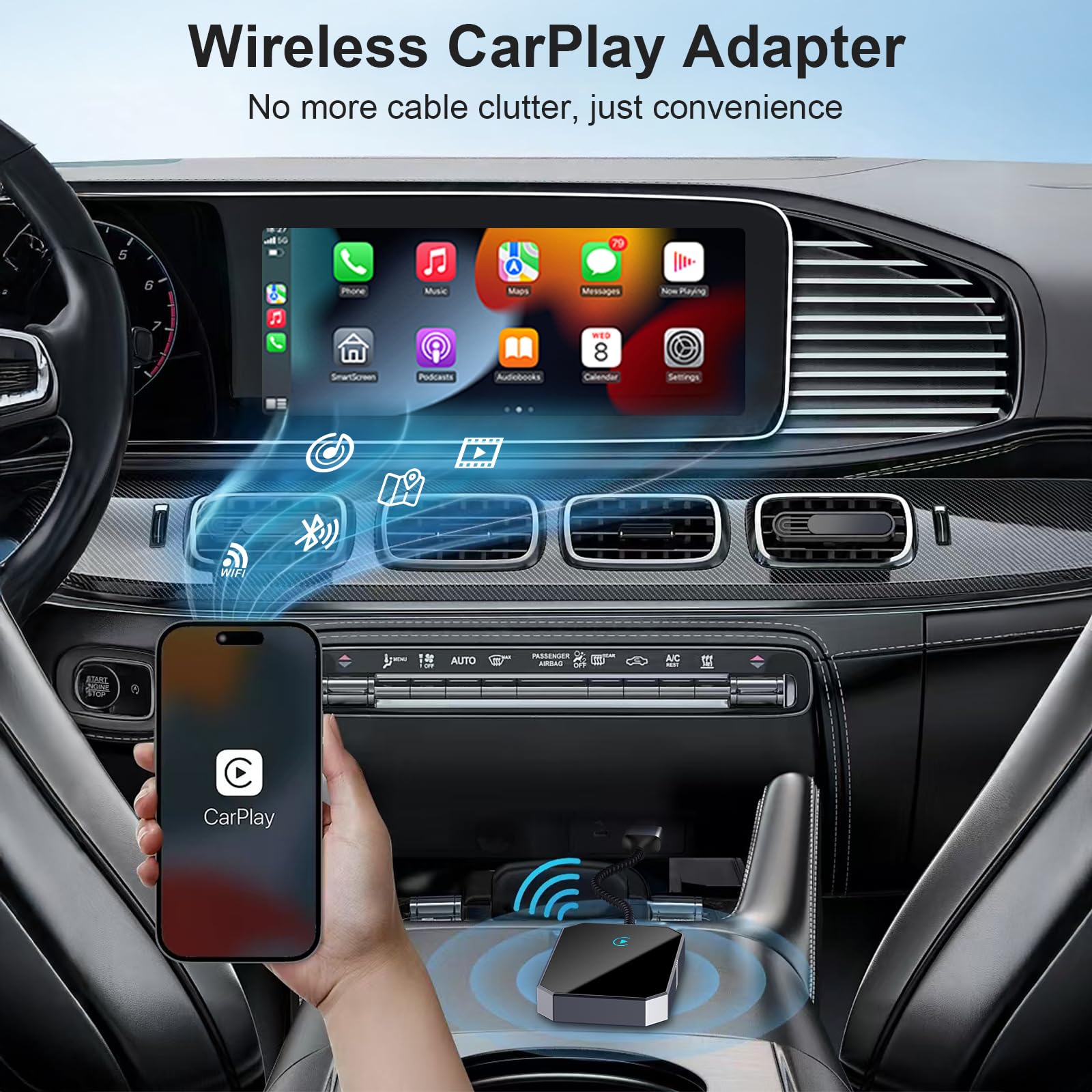 Apple MFi Certified Wireless CarPlay Adapter for iPhone - 2025 Upgraded Wired to Wireless CarPlay Converter | Compatible with iPhone iOS 10+ & Cars from 2015 | Seamless Hands-Free Calling, Music & Navigation for Safer Driving