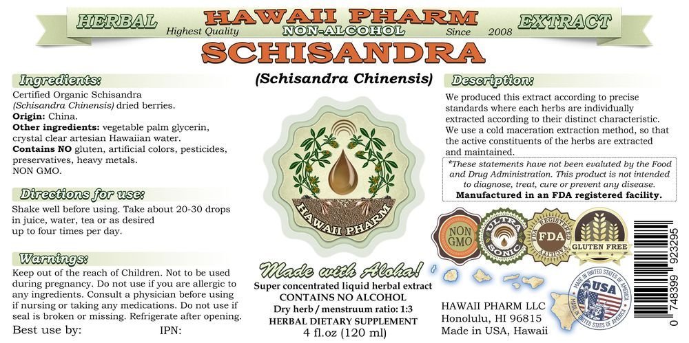 Organic Schisandra Chinensis Alcohol-Free Liquid Extract - Natural Berry Glycerite Herbal Supplement by Hawaii Pharm, USA (2x2 fl.oz) - Supports Stress Relief, Liver Health & Energy Boost for Daily Wellness