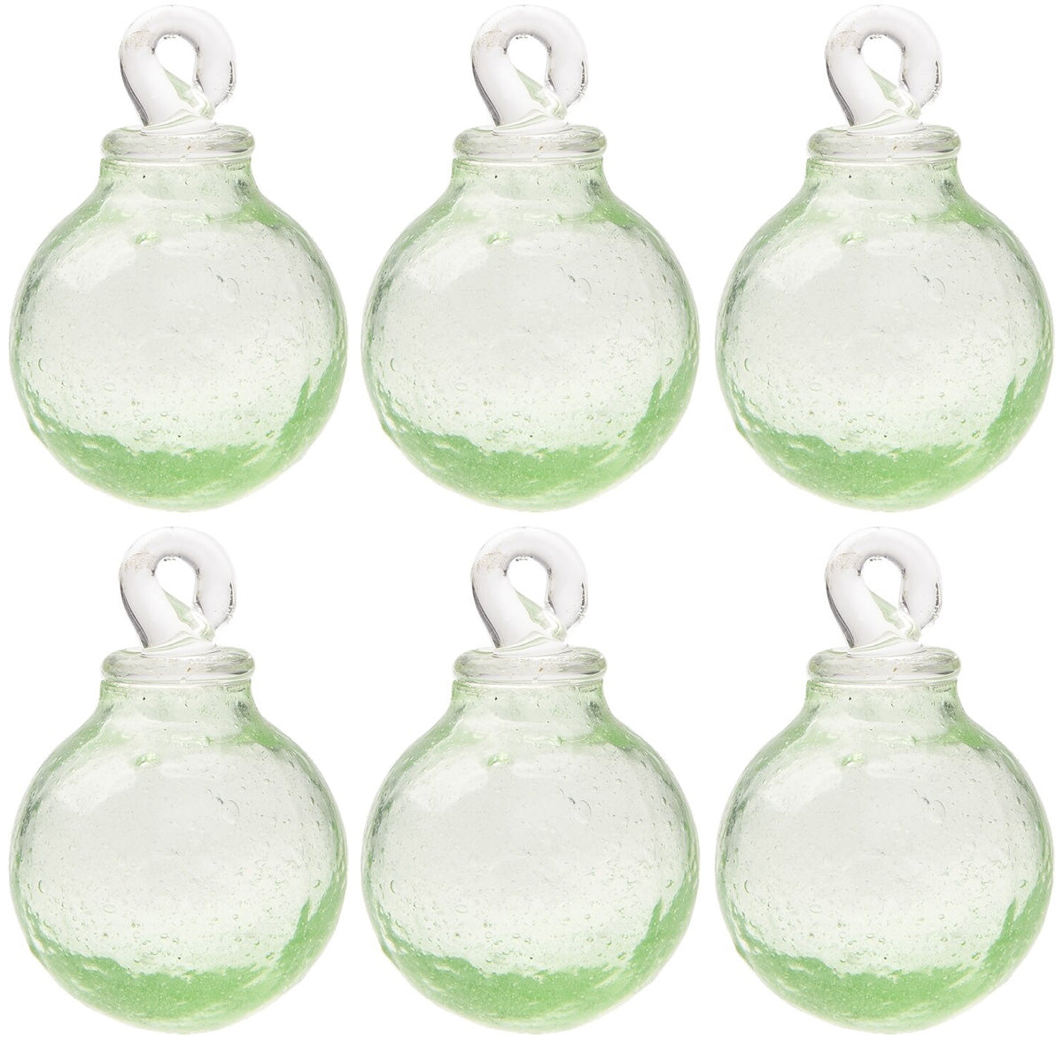 6 Pack Light Green Cassandra Mini Recycled Glass Ball Ornaments - Eco-Friendly Christmas Tree Decorations for Holiday Home & Party Decor