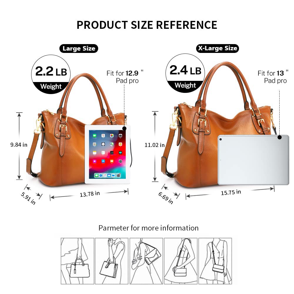 Kattee Genuine Leather Handbags for Women - Stylish Tote Shoulder Bag, Designer Satchel Purse with Top Handles & Crossbody Strap, Large Capacity - Perfect for Work, Travel & Everyday Use