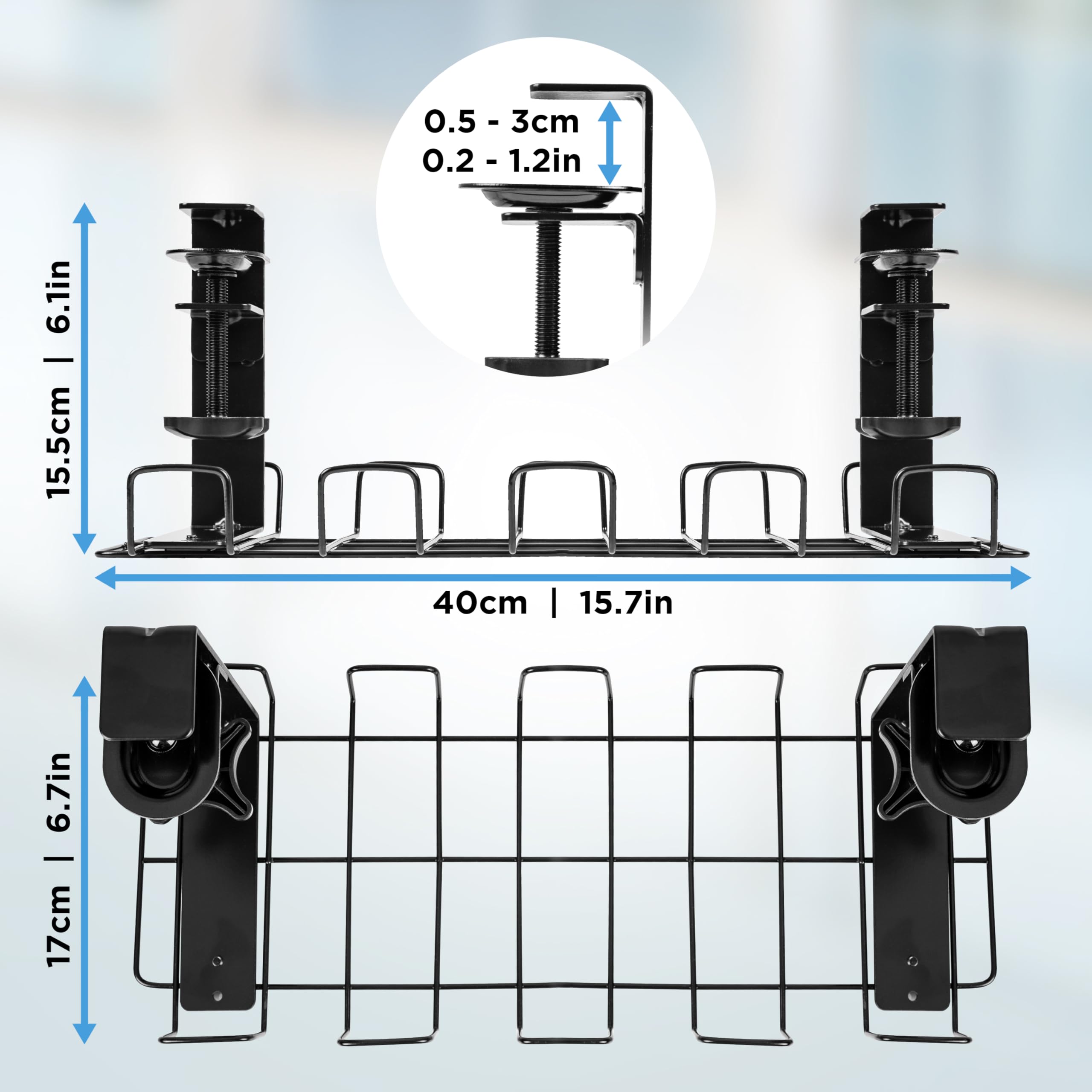 Duronic CMH2 Under Desk Cable Management System - No Drill Cable Duct with Clamp, Wire Organizer Tray & Channel Rack for Computer Desks | Perfect for Home Office & Gaming Setup