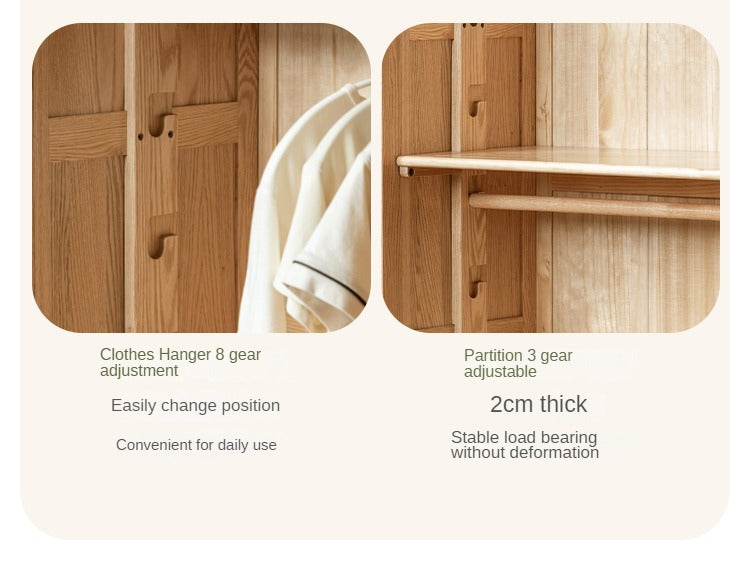 Solid Oak Wood Kids Wardrobe - Durable & Stylish Storage for Bedroom, Nursery, or Playroom Organization
