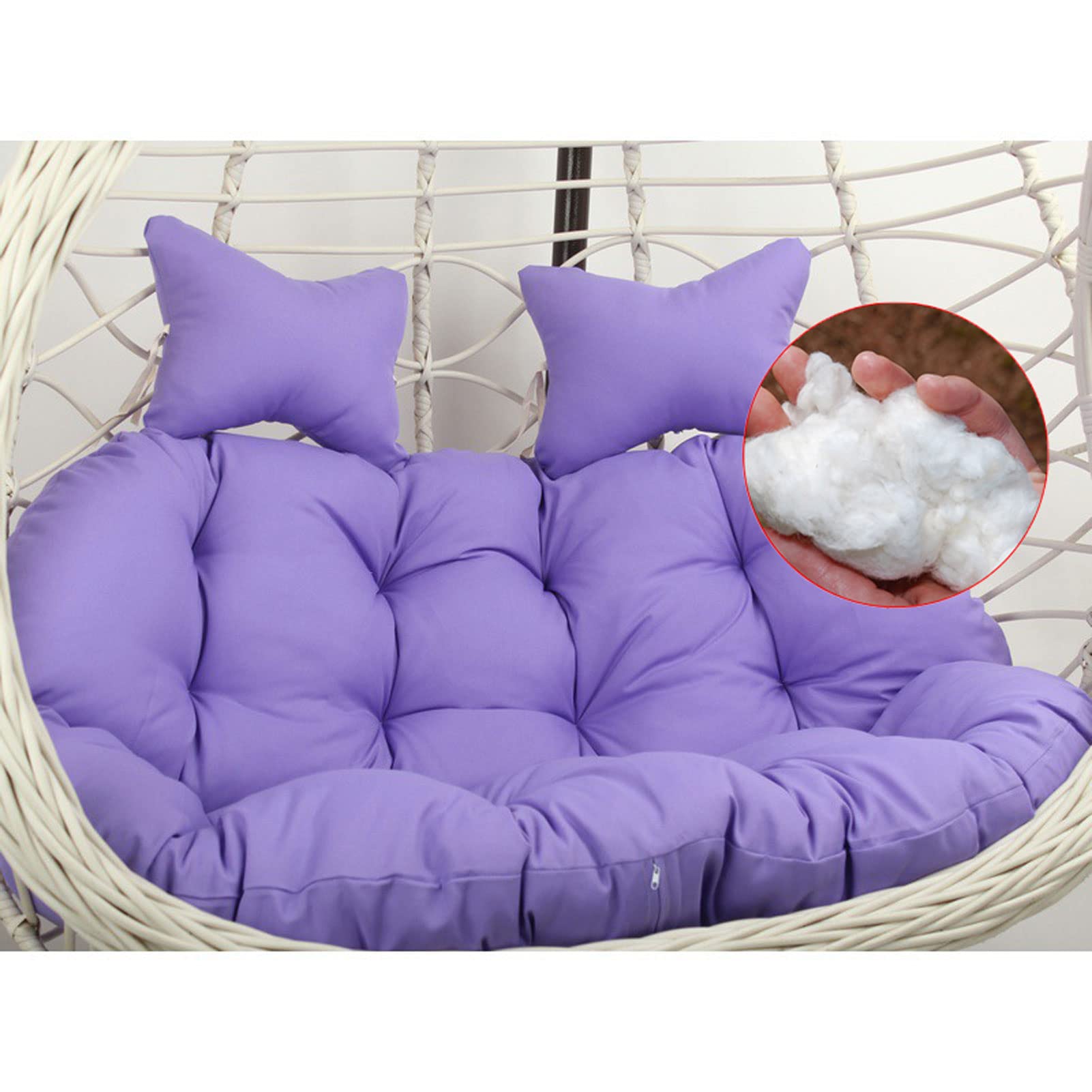 2 Person Hammock Swing Chair Cushion - Removable Egg Nest Shaped Double Hanging Wicker Rattan Pad with Headrest for Outdoor Garden, Patio, Backyard (130x110cm, Light Purple) - Perfect for Relaxing, Lounging & Reading in Comfort