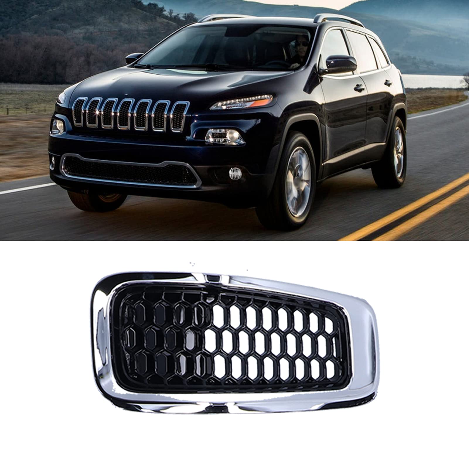 Fydun 7-Piece Chrome Front Grill Mesh Inserts for Jeep Cherokee 2014-2018 - Upgrade Your Front Grille Guard Trim | Perfect for Off-Roading & Car Customization
