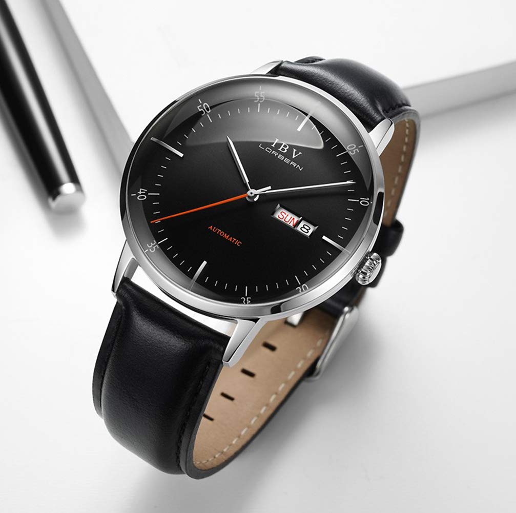 Luxury Automatic Watches for Men - Synthetic Sapphire Crystal, Genuine Leather Strap, Water Resistant Dress Watch (Model 6011G) - Perfect for Business, Formal Events & Everyday Wear