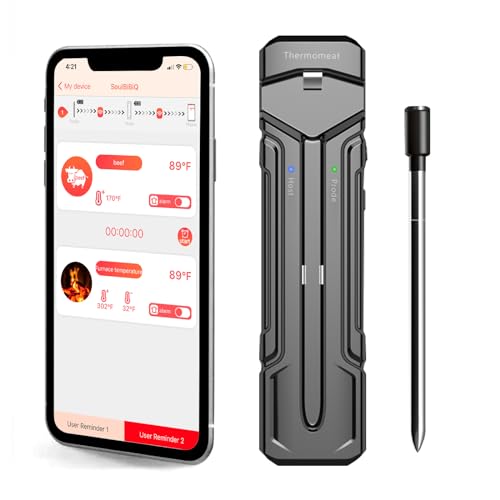 Wireless Meat Thermometer Bluetooth 262FT - Digital Cooking Thermometer with Smart App, 2-in-1 Probe for Grilling, Smoking, Oven & BBQ - Perfect for Indoor & Outdoor Cooking, Backyard Parties & Camping