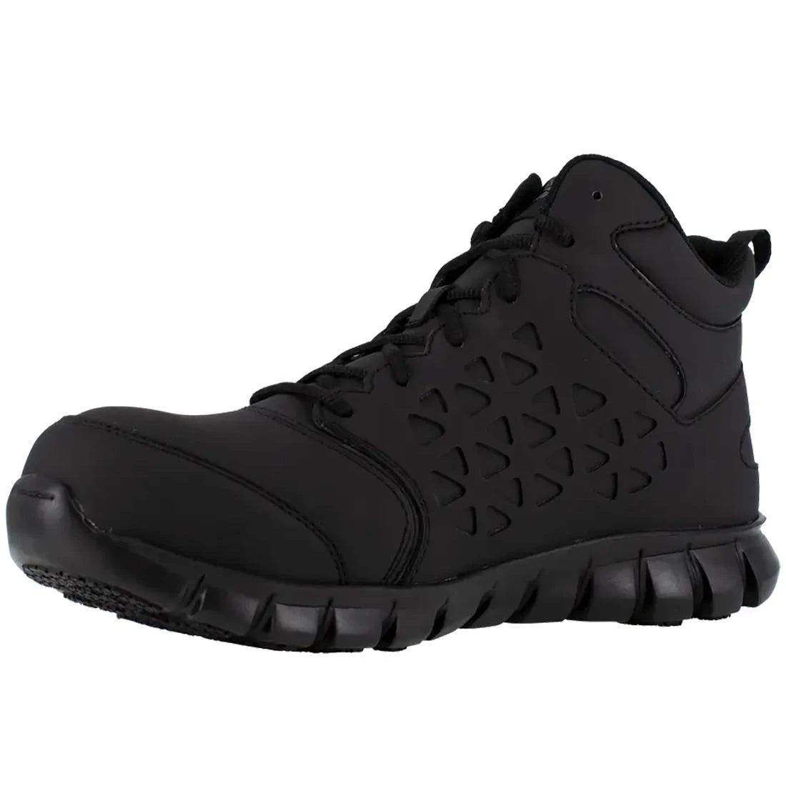Sublite Cushion Alloy Toe Mid Cut Work Boots for Men - Lightweight Safety Shoes with Exofuse Technology, Black - Perfect for Construction, Warehouse & Outdoor Work