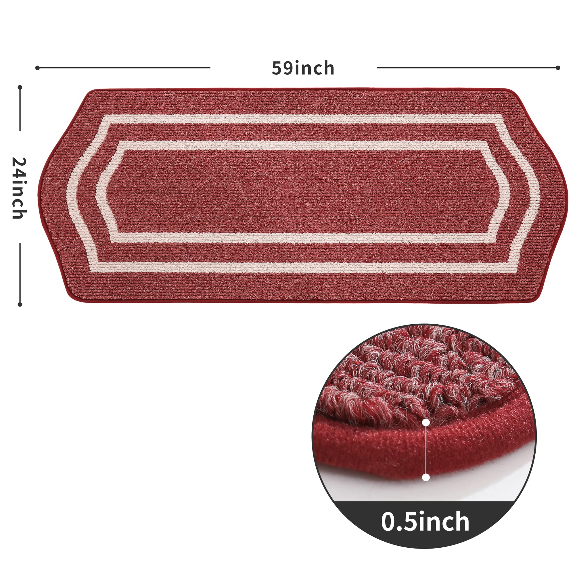 Super Absorbent Non-Slip Kitchen Floor Mat 24x59 Inch - Washable Polypropylene Sink Rug for Comfortable Standing, Red with Frame - Perfect for Kitchen, Laundry Room & High-Traffic Areas