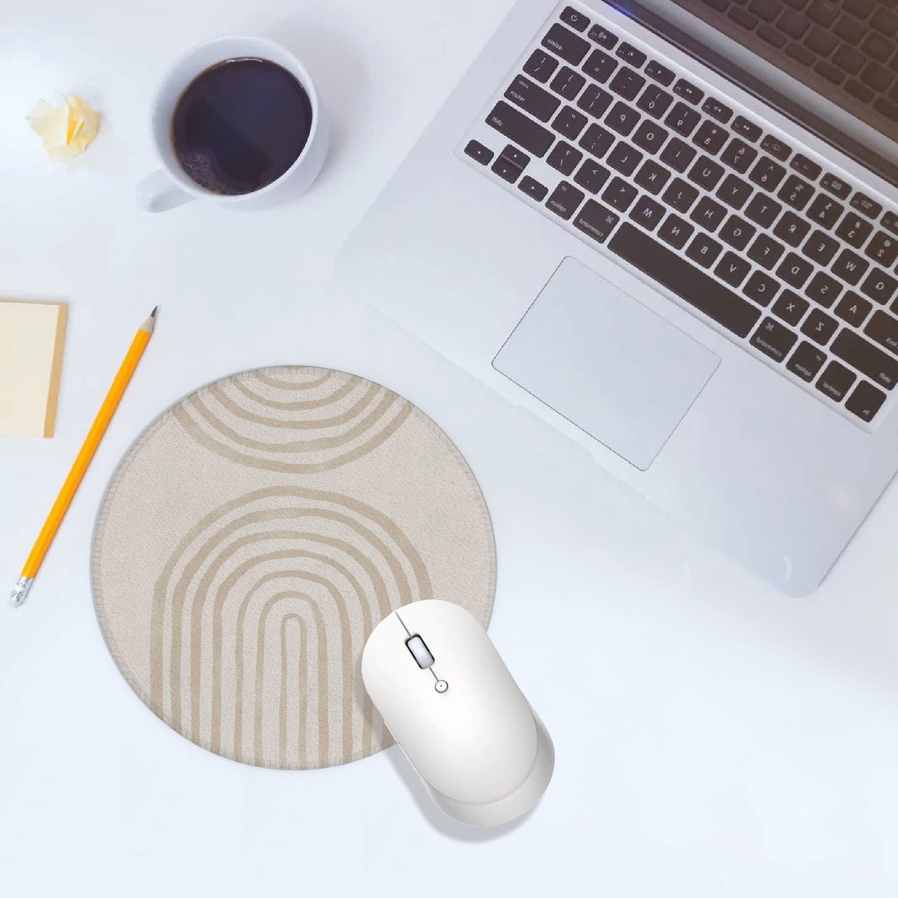 Knibeo Rainbow Boho Mouse Pad - 7.9 x 7.9 Inch Non-Slip Waterproof Rubber Desk Mat - Neutral Aesthetic Mousepad for Office & Home Decor - Perfect for Workstations, Gaming Setups & Boho Chic Workspaces