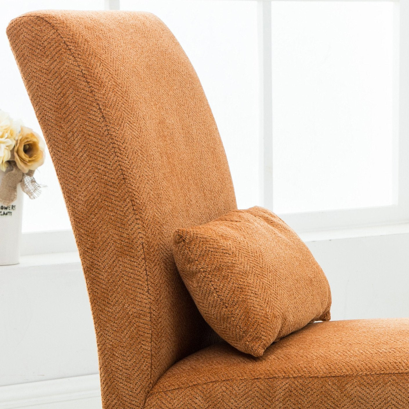 Roundhill Furniture Pisano Chenille Fabric Armless Contemporary Accent Chair with Matching Kidney Pillow - Modern Living Room Seating for Small Spaces, Home Office & Reading Nook