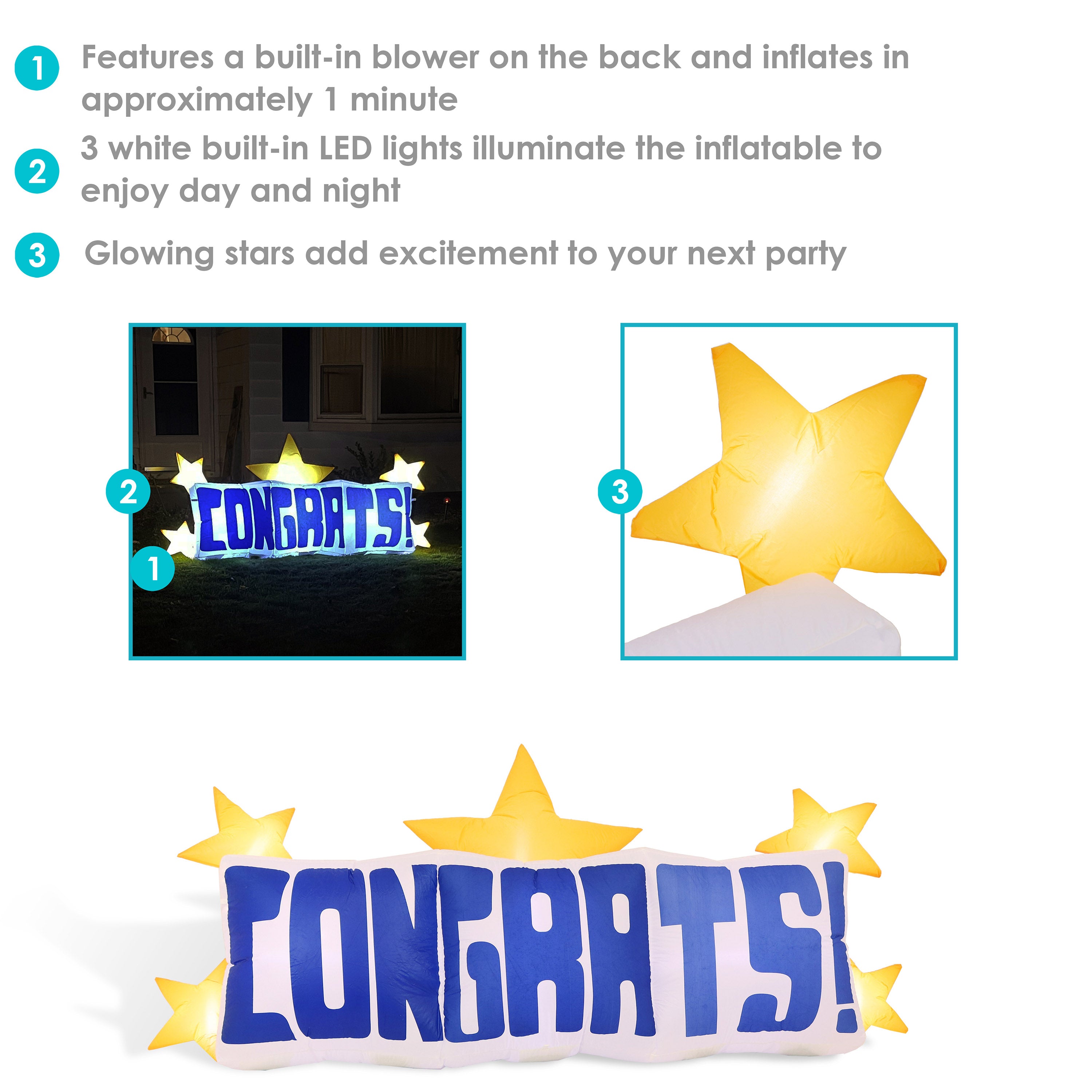 8' Sunnydaze Inflatable Star Decoration for Indoor & Outdoor Use - Perfect for Graduation, Birthday Parties, and Holiday Celebrations