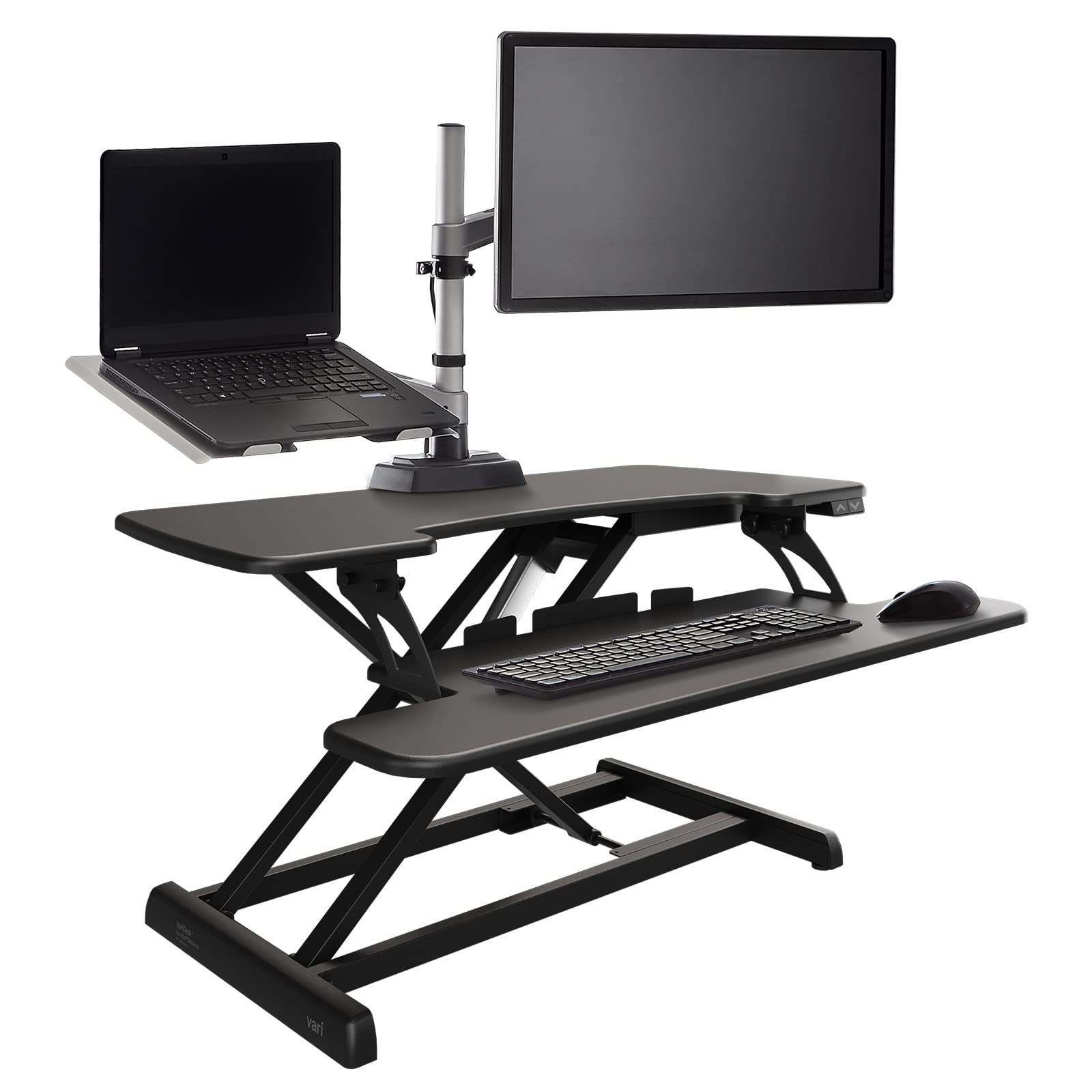 Vari Electric Standing Desk Converter - Height Adjustable Dual Monitor Workstation for Home Office | Black | Ergonomic Sit-Stand Desk Riser for Computer, Laptop & Workspace Productivity