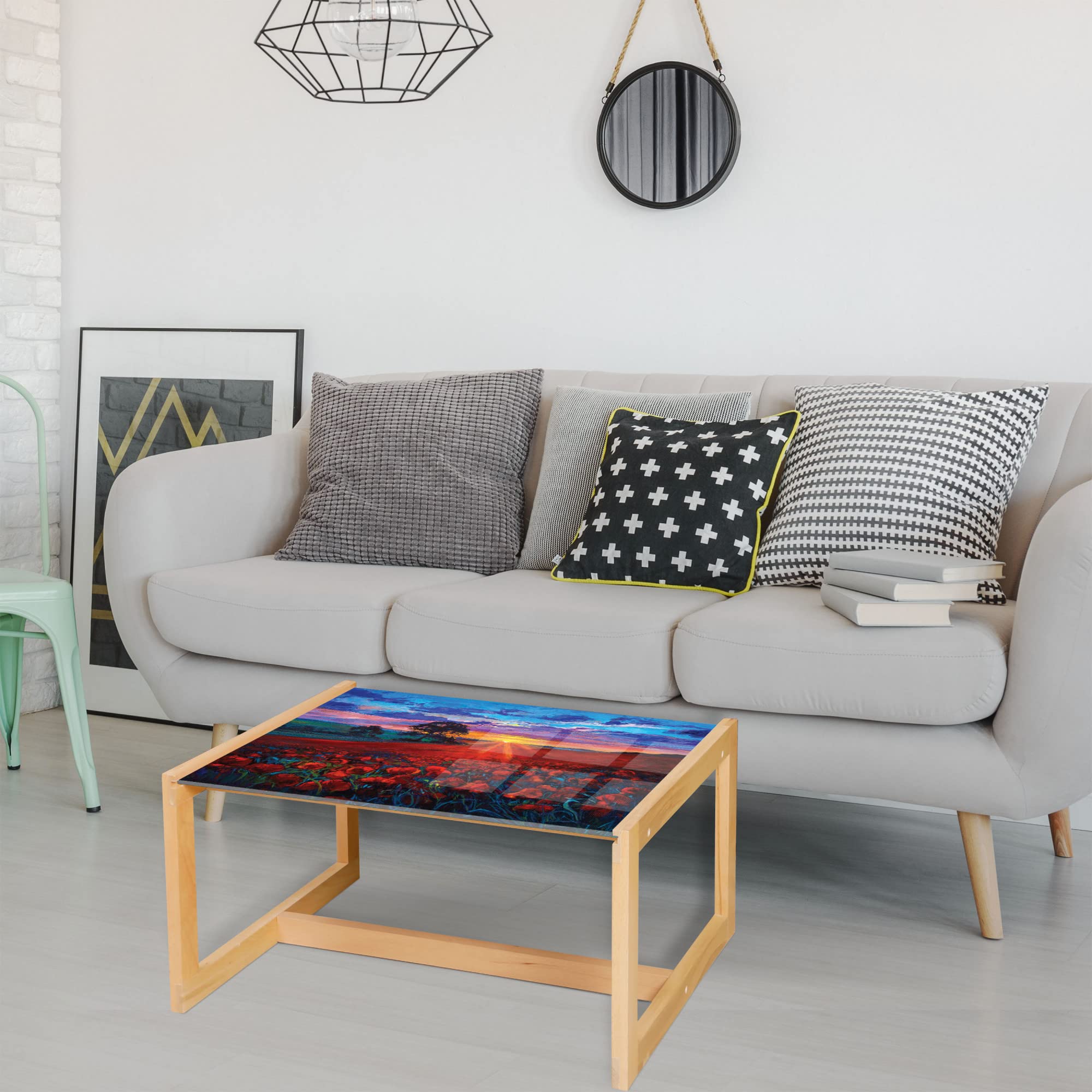 Ambesonne Country Coffee Table - Sunset Poppy Garden Acrylic Glass for Office & Dorm Decor
