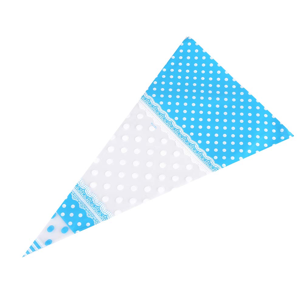 50 Pack Clear Cone-Shaped Cellophane Candy Bags with Twist Tie - 4 Wire Blue Treat Bags (17cm x 30cm) for Christmas Popcorn, Party Favors, Halloween Candy & Gift Packaging