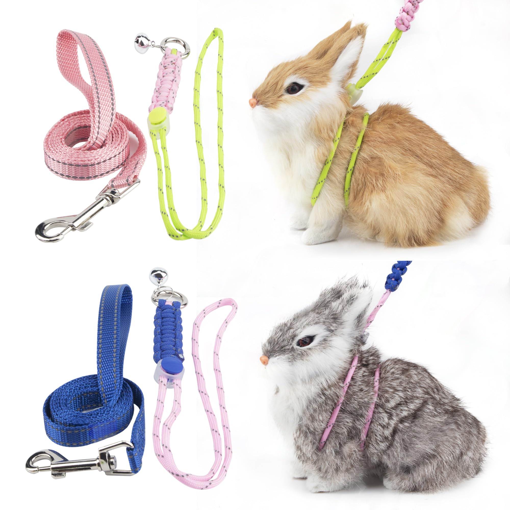 2-Pack Figure 8 Small Animal Harness & Leash Set - Reflective Strap with Bell for Ferrets, Rabbits, Bearded Dragons, Guinea Pigs, Chinchillas, Hamsters - Perfect for Outdoor Walks, Pet Training & Safe Playtime Adventures