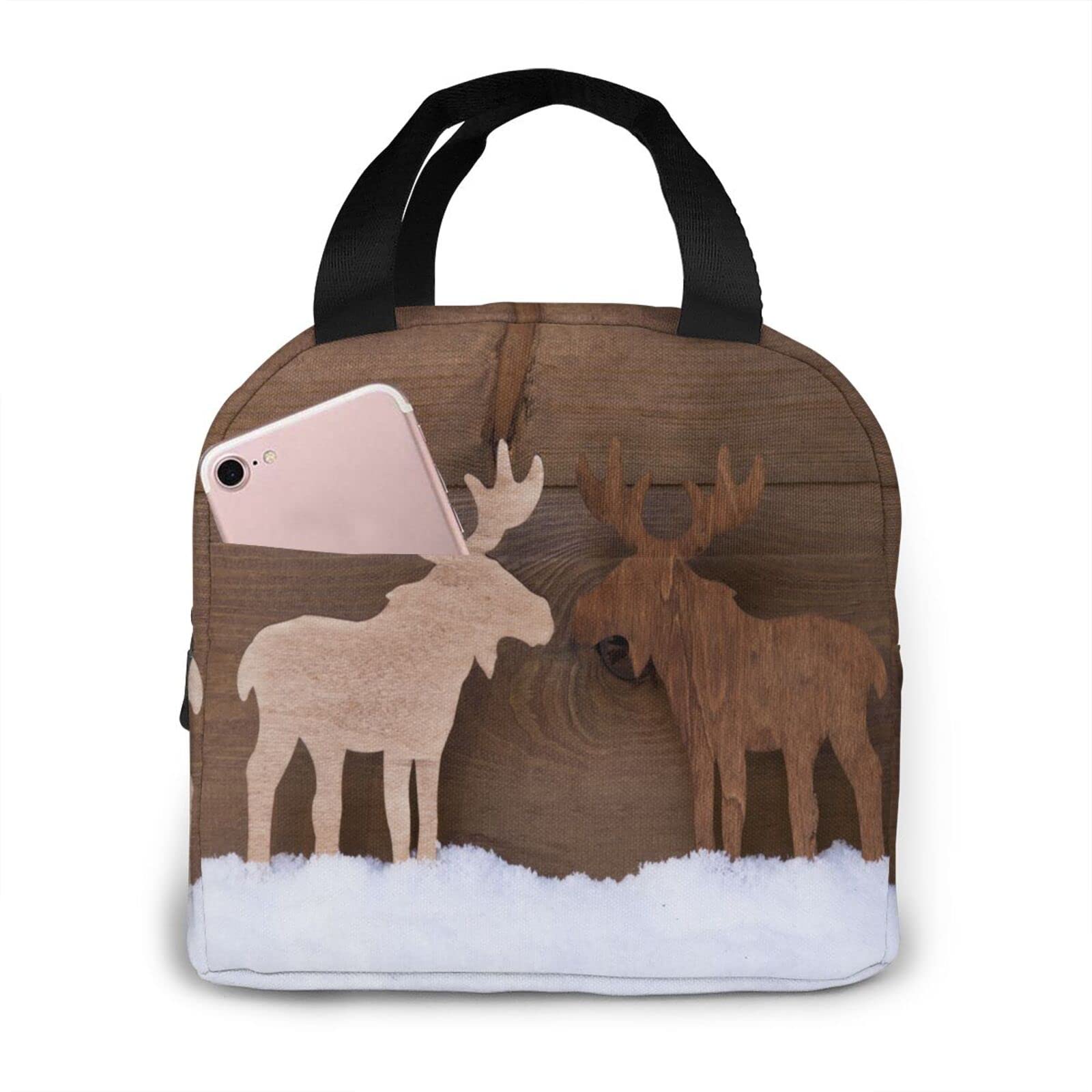 Insulated Christmas Timber Elk Moose Couple Lunch Box - Reusable Waterproof Cooler Tote Bag for Work, Picnic & Travel - Perfect Gift for Men & Women - Ideal for Office Lunch, Outdoor Adventures & Holiday Gifting