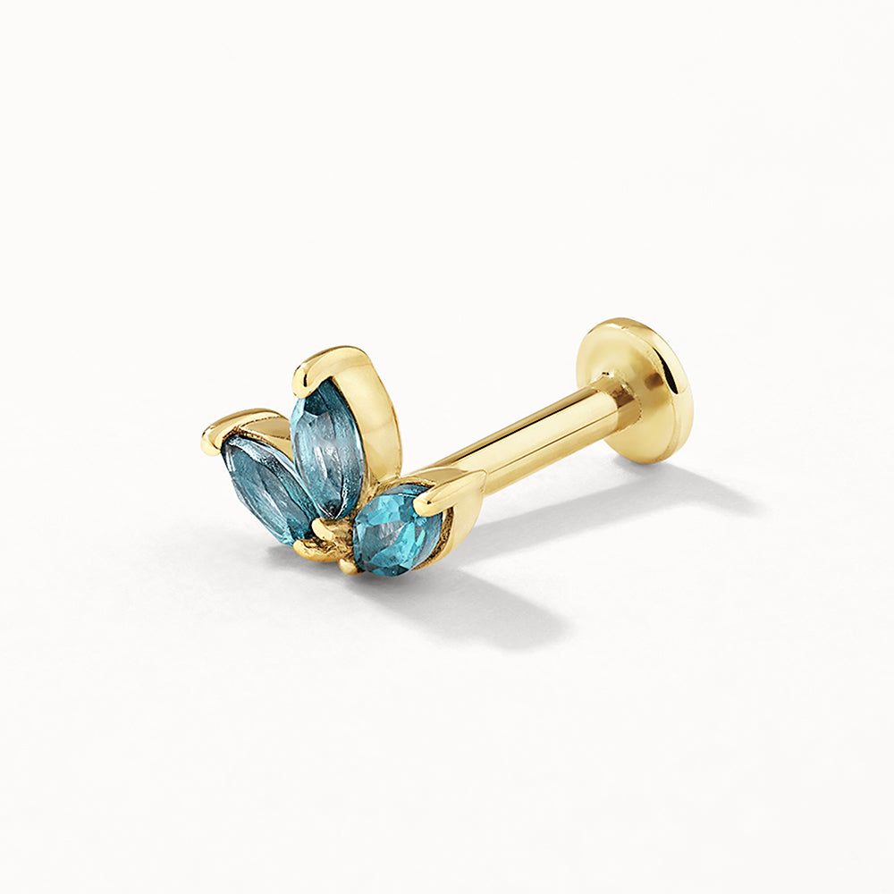 10k Gold Blue Topaz Triple Marquise Helix Stud Earrings - Elegant Dainty Jewelry for Women, Perfect for Parties, Weddings & Everyday Wear