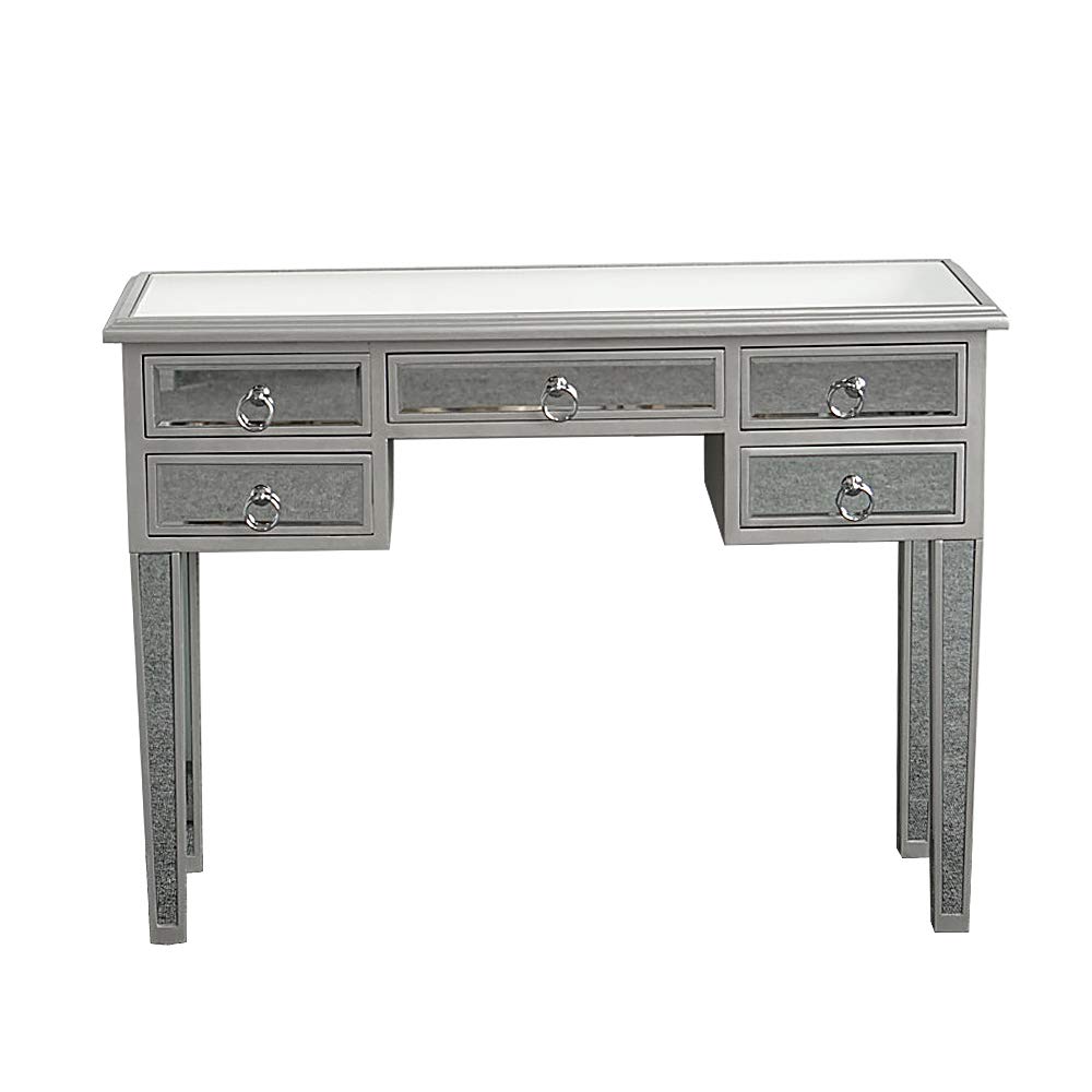 Pannow Mirrored Console Table with 5 Drawers - Elegant Makeup Vanity Desk & Home Office Writing Table - Smooth Finish for Bedroom, Living Room & Dressing Area