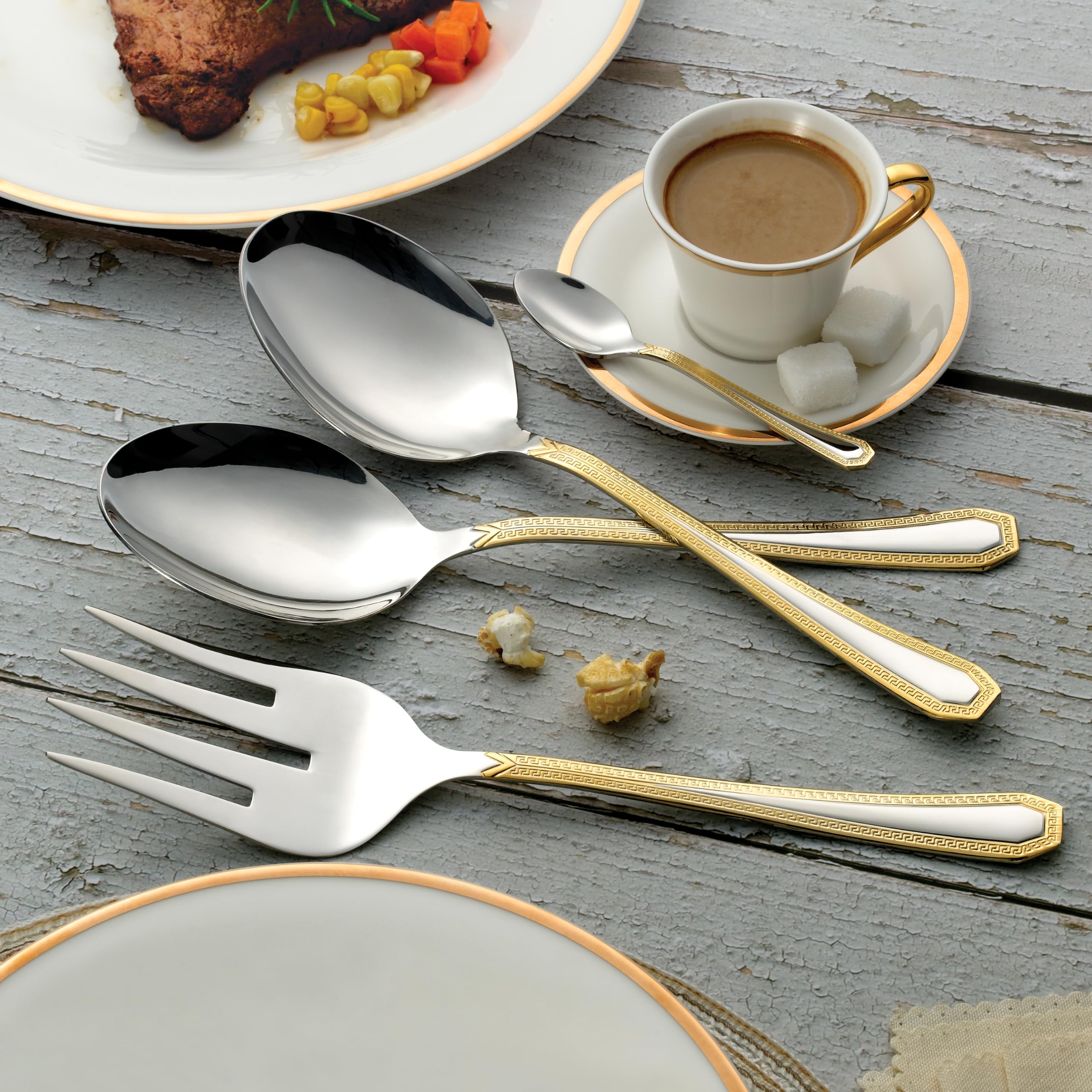 75-Piece Luxury Gold Flatware Set for 12 with Wooden Storage Case - 24K Gold Plated Premium Dining Cutlery, 18/10 Surgical Stainless Steel Silverware - Perfect for Weddings, Dinner Parties & Holiday Entertaining