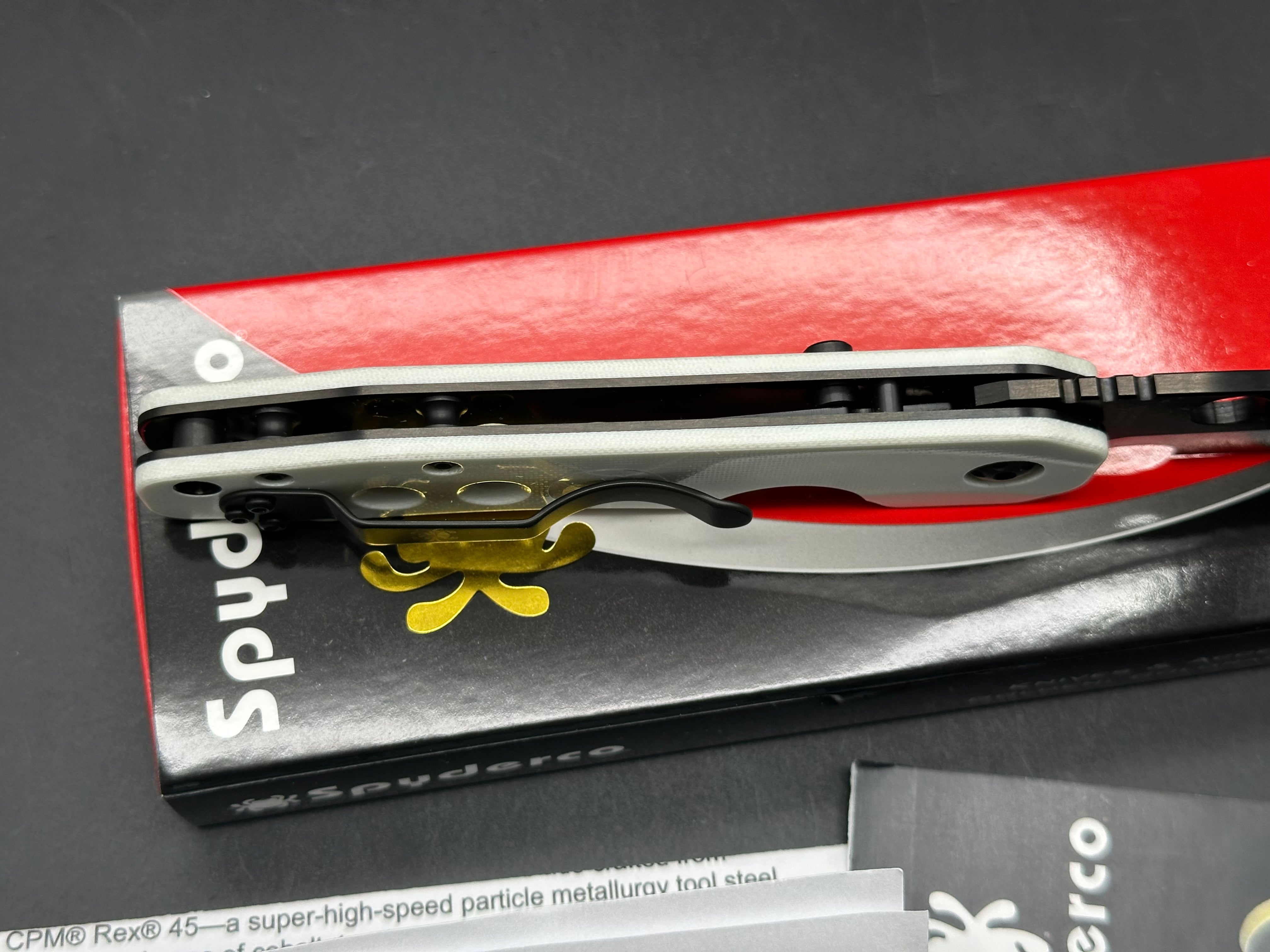 Spyderco Smock Folding Knife - Smooth White G10 Handle, Black Rex 45 Blade - GP Knives Exclusive | EDC, Outdoor, Camping, Survival Gear