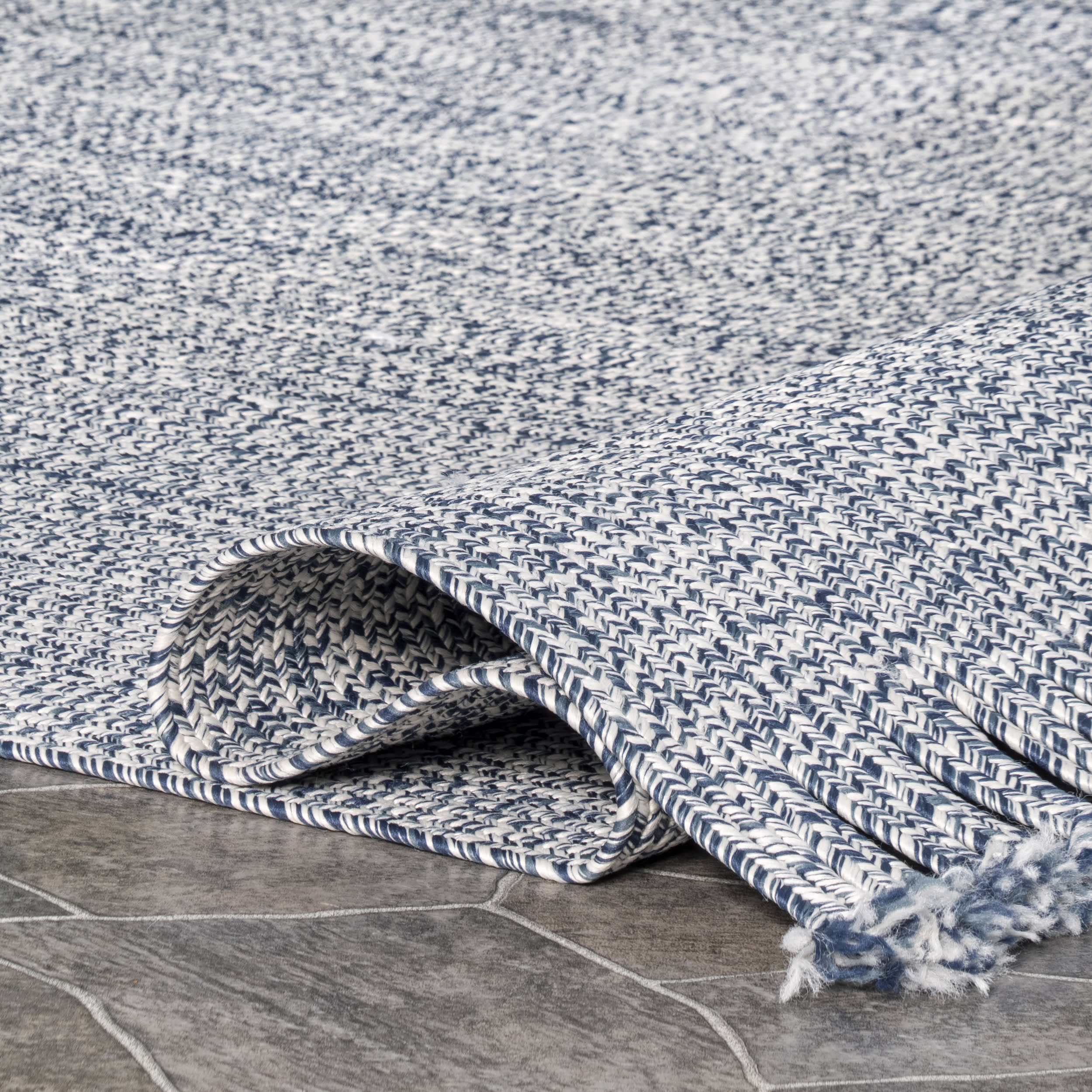 Blue Ashen Braided Tassel Indoor Outdoor Rug - Perfect for Living Room, Bedroom, Patio & Deck Decor