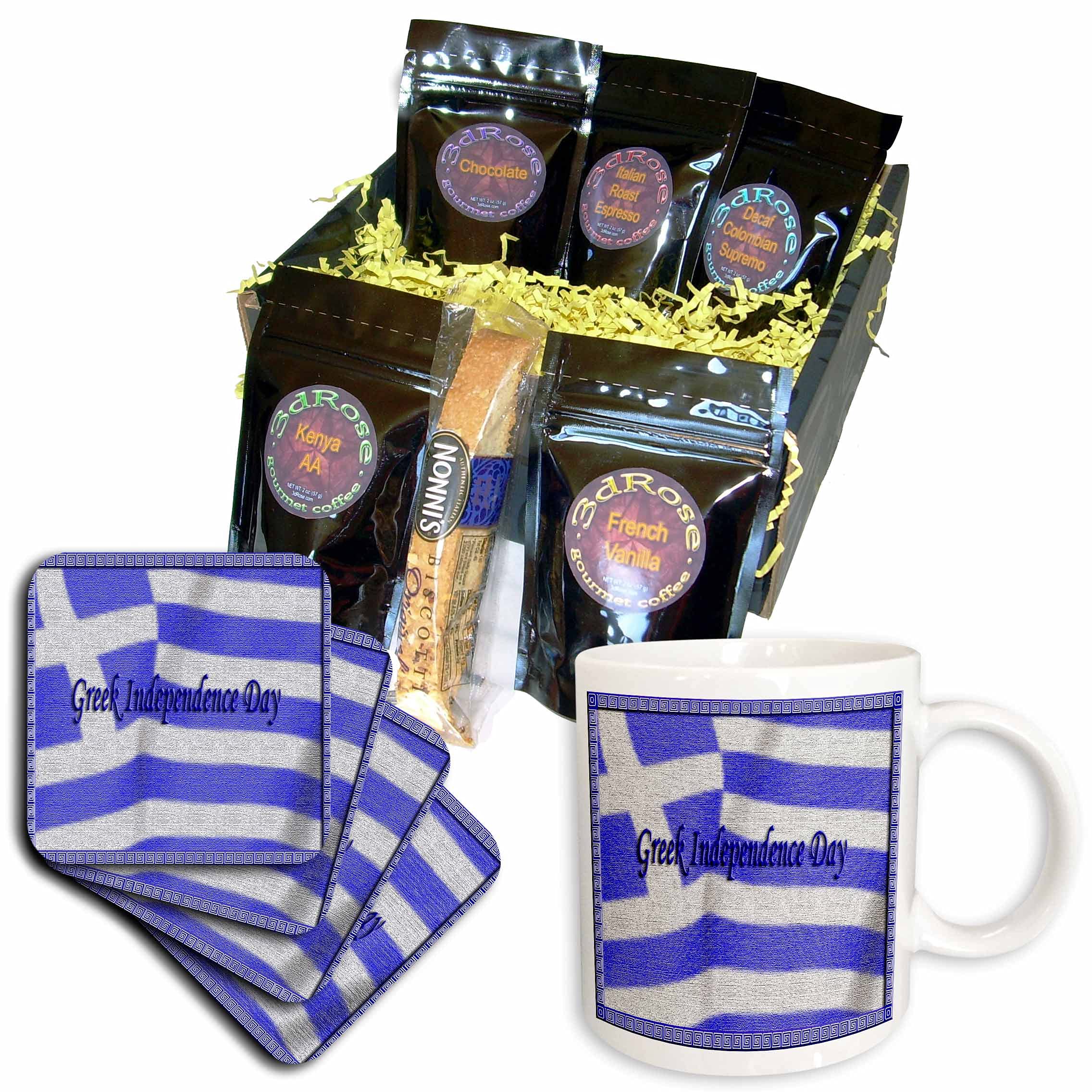 3D Rose Greek Independence Day Flag Coffee Gift Basket - Multicolor Greek Themed Coffee Mug Set for Holiday Celebrations, Office Gifts & Patriotic Decor