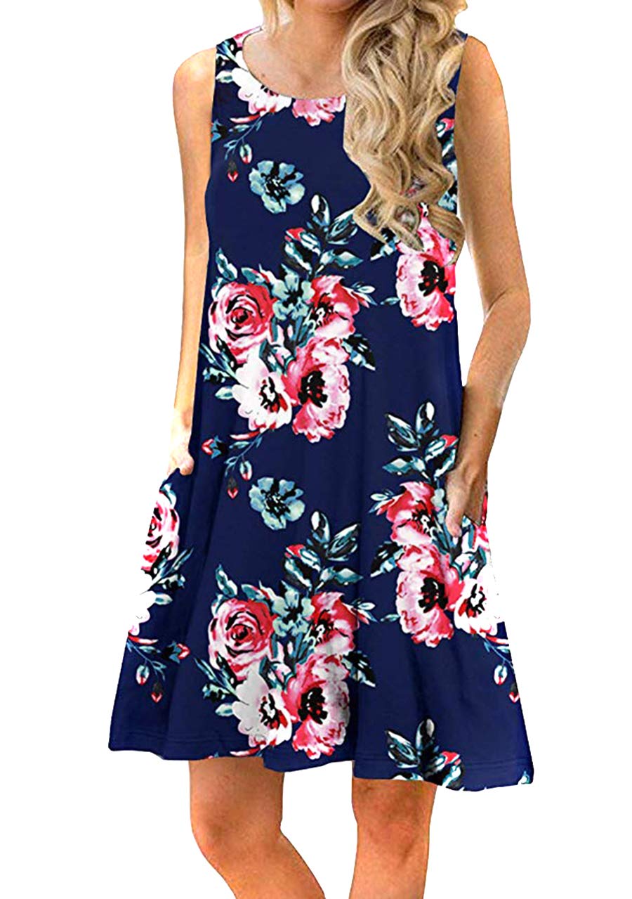 OMZIN Women's Sleeveless Swing Dress - Flared Tank Mini Dress with Pockets for Summer | Casual Beach Wear, Vacation Outfit, Party Dress