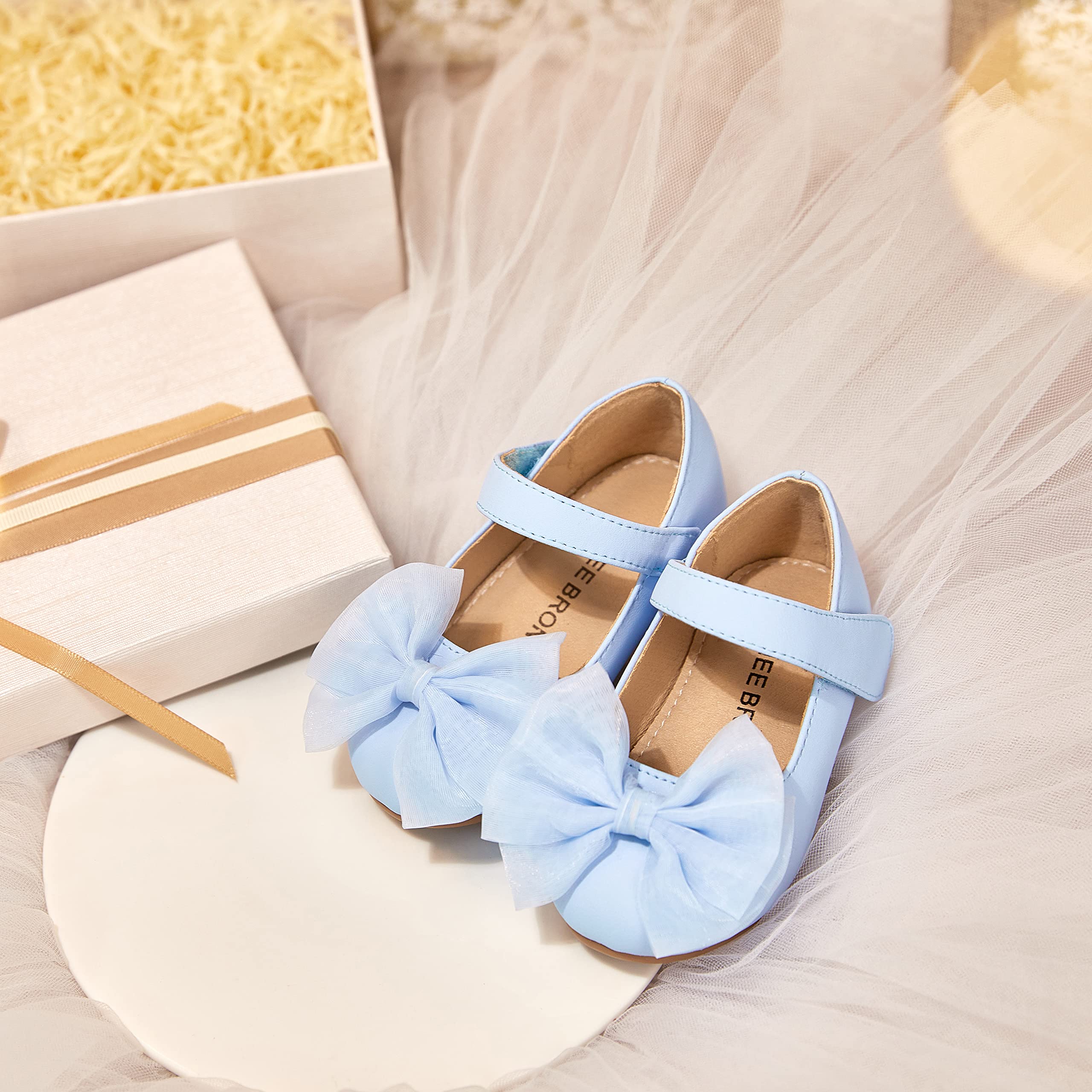 THEE BRON Toddler Girls Mary Jane Flats - Soft Leather Ballerina Dress Shoes for Baby & Little Girls - Perfect for Weddings, Parties & Special Occasions