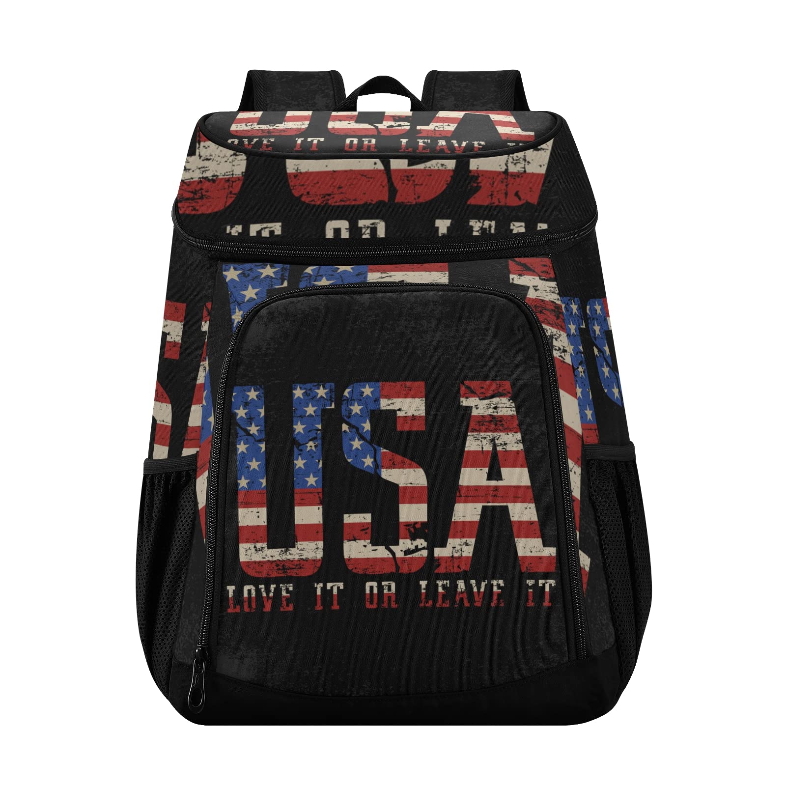 USA Insulated Leak Proof Cooler Backpack for 36 Cans - American Flag Design, Portable Lunch Bag for Shopping, Picnic, Beach, Hiking, Camping & Day Trips