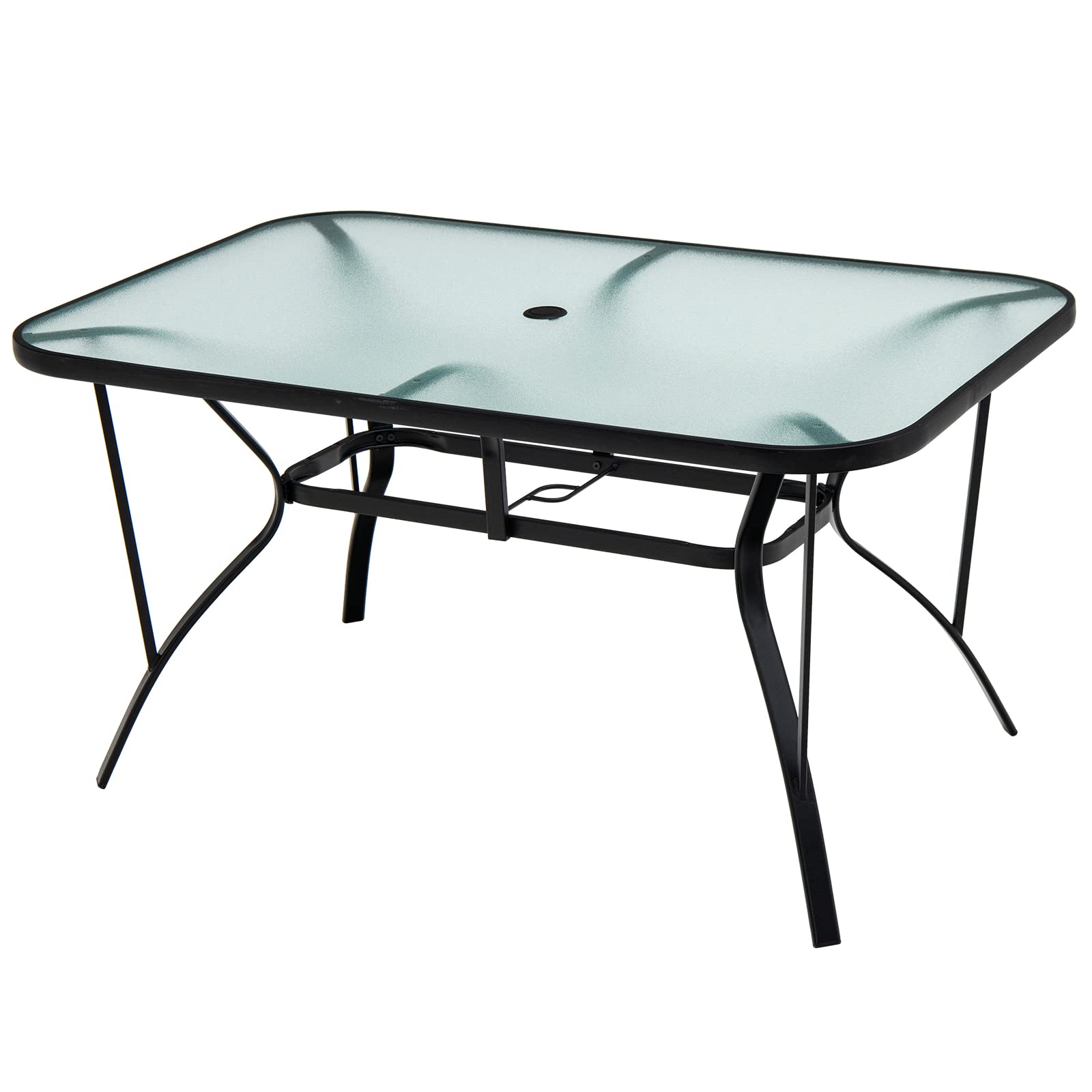 Tangkula 55-Inch Rectangle Patio Dining Table for 6 with Umbrella Hole - Tempered Glass Top & Steel Frame - Outdoor Dining Set for Backyard, Poolside, Balcony, Garden Parties & BBQ Gatherings
