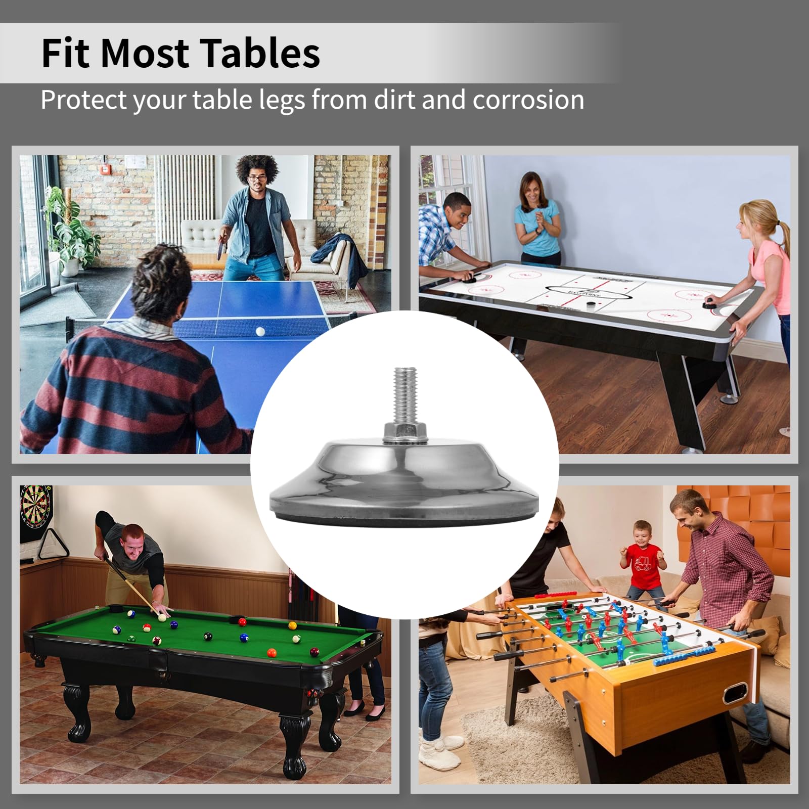 4PCS Billiard Table Leg Levelers - 5’’D Adjustable Height Pool Table Leveling Risers, Heavy Duty Metal Leveling Feet for Billiards, Ping Pong & Foosball Tables - Perfect for Uneven Floors & Game Room Setup