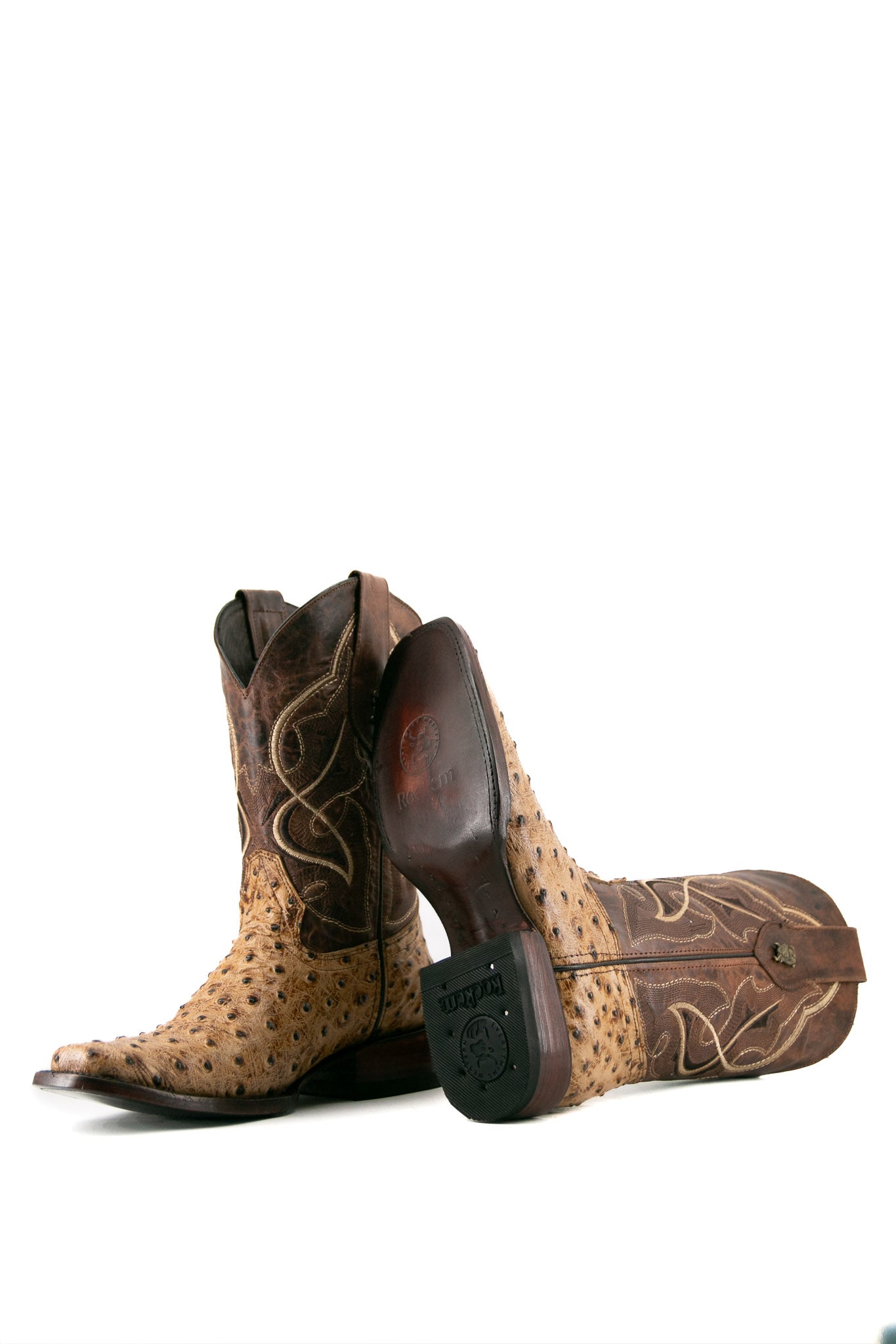 Vintage Ostrich Print Cowboy Boots for Men & Women - Western Rodeo Style Leather Boots - Perfect for Country Music Festivals, Line Dancing & Cowboy Themed Parties
