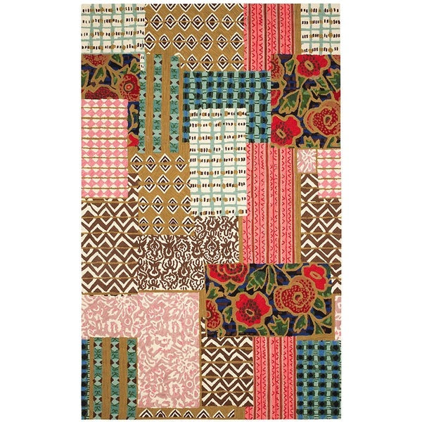 Dash & Albert Elm Patchwork Multi Hand-Hooked Wool Rug - Soft & Durable for Living Room, Bedroom, or Nursery Decor