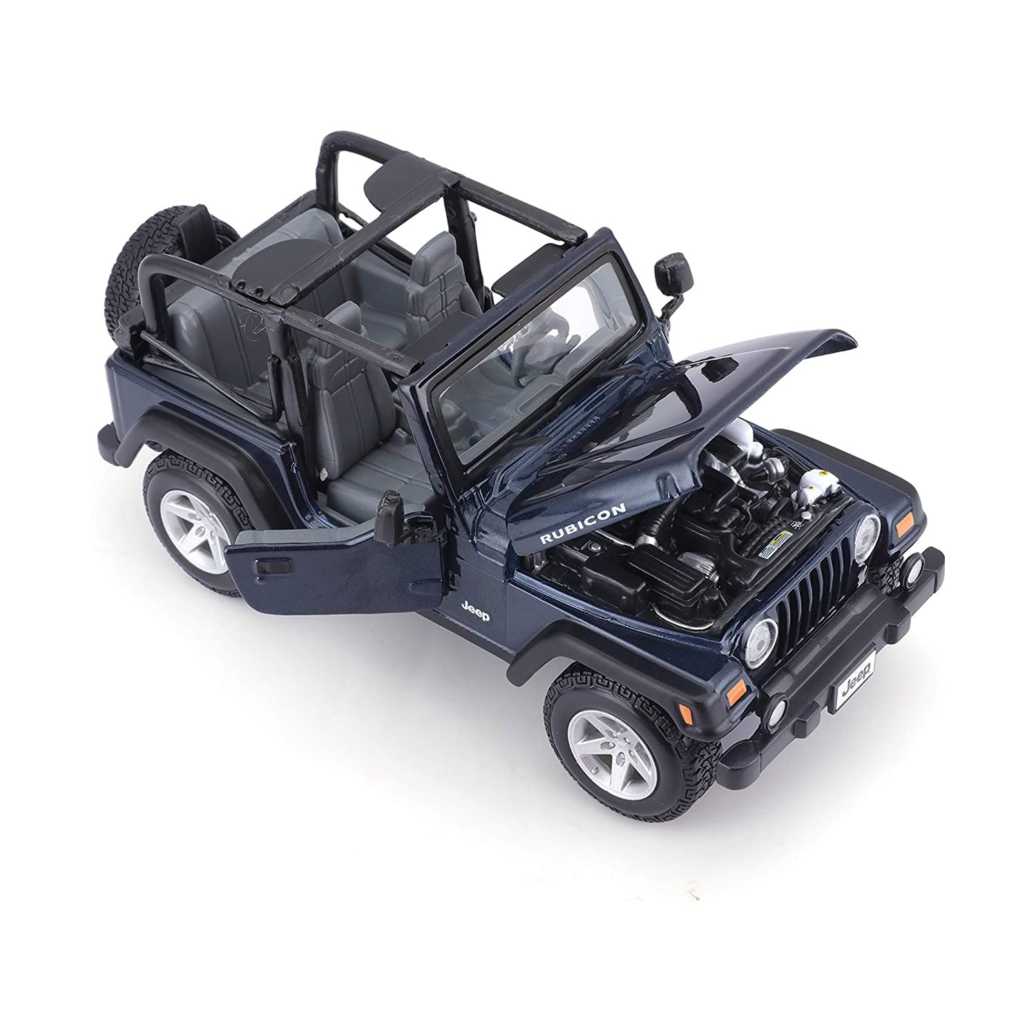 Maisto 1:27 Scale Plastic Jeep Wrangler Rubicon Diecast Model Car - Metallic Blue | Collectible Toy Vehicle for Display, Gifts & Kids Play