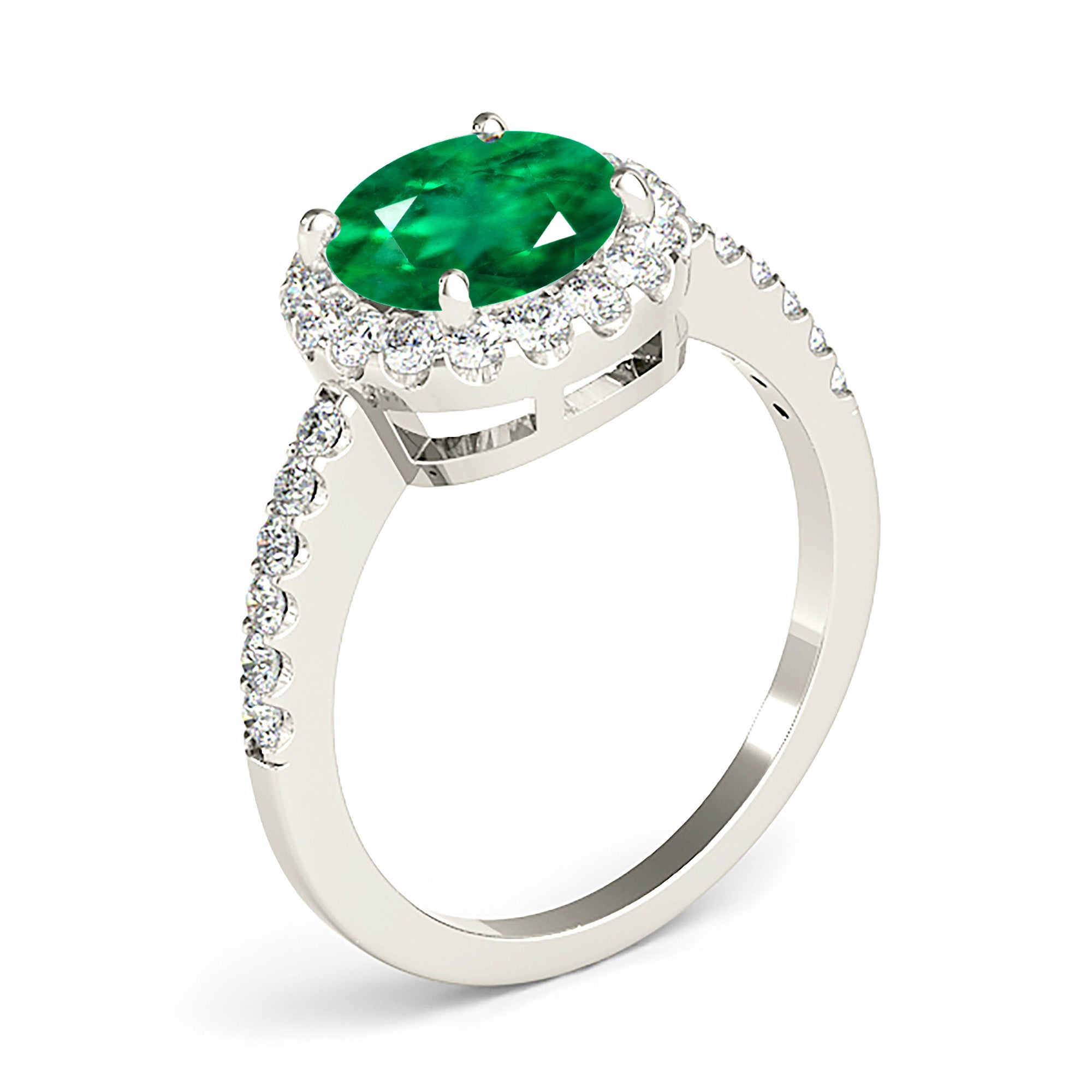 2.00 Carat Genuine Emerald Halo Engagement Ring with Diamond Accents - Perfect for Wedding, Anniversary & Special Occasions