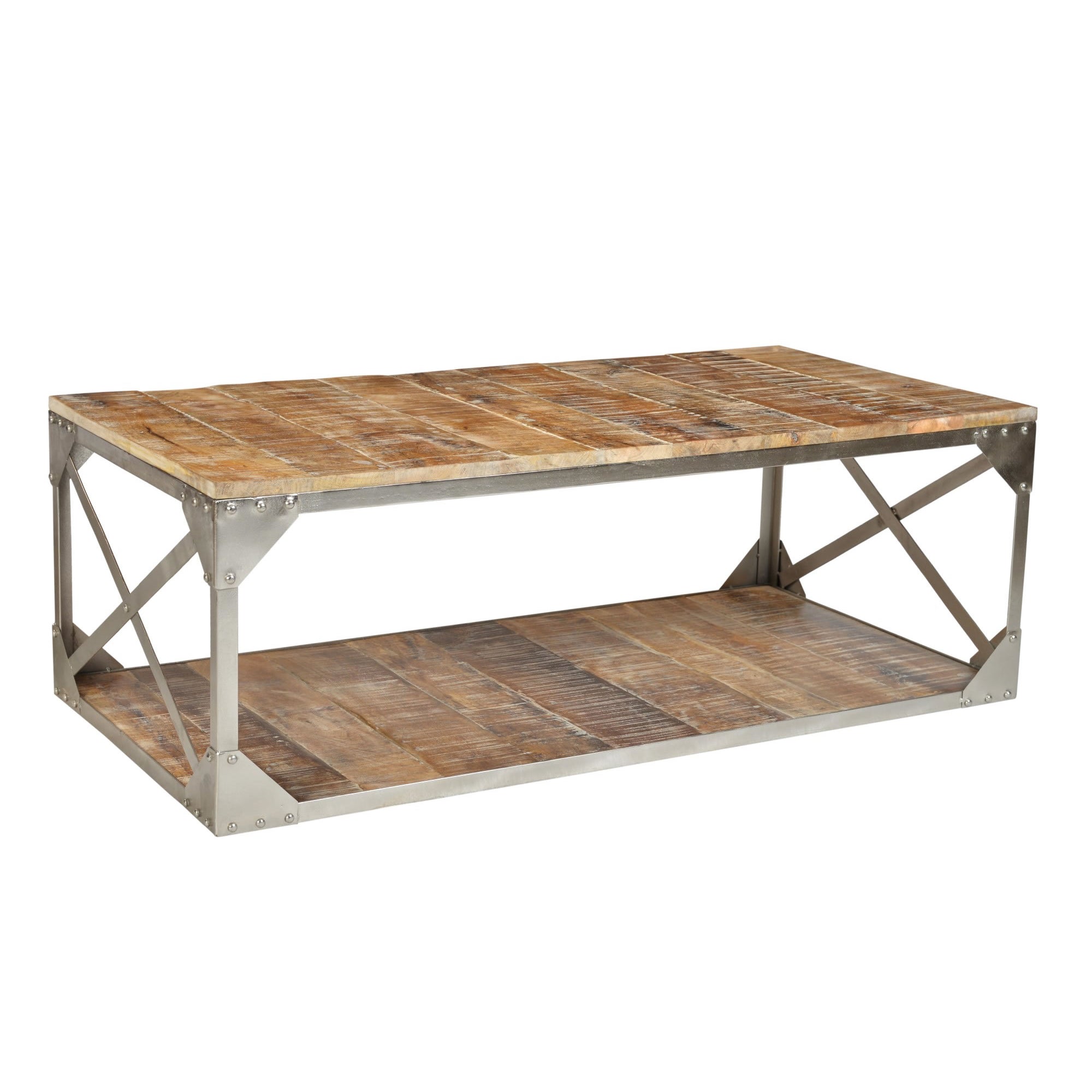 Modern Industrial Coffee Table TC 1196 - Rustic Metal & Wood Living Room Center Table for Home Decor & Small Space Apartments