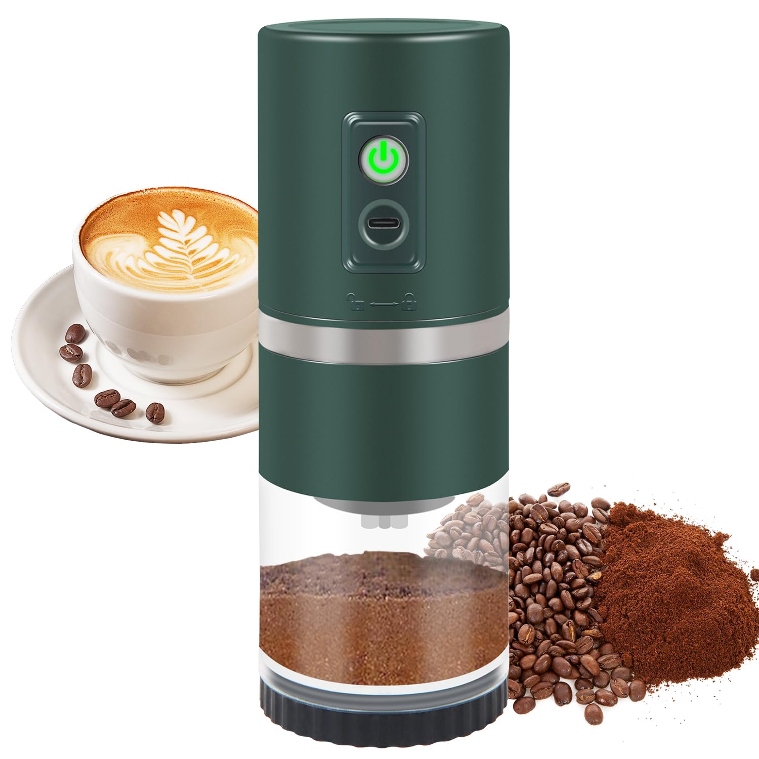 Premium Portable Electric Coffee Grinder - Stainless Steel Conical Burr Mill with 45 Adjustable Settings, Rechargeable Battery for Fresh Ground Coffee - Perfect for Home, Travel, Camping & Office Use (Dark Green) | Enjoy Barista-Quality Coffee Anywhere