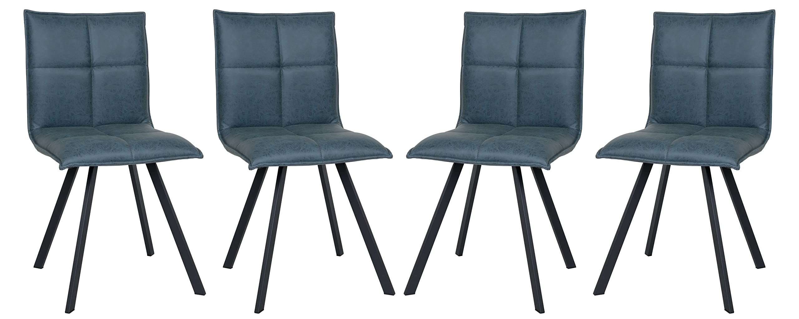 LeisureMod Wesley Modern Leather Kitchen & Dining Chairs Set of 4 - Peacock Blue with Sturdy Metal Legs | Perfect for Home, Restaurant & Office Use