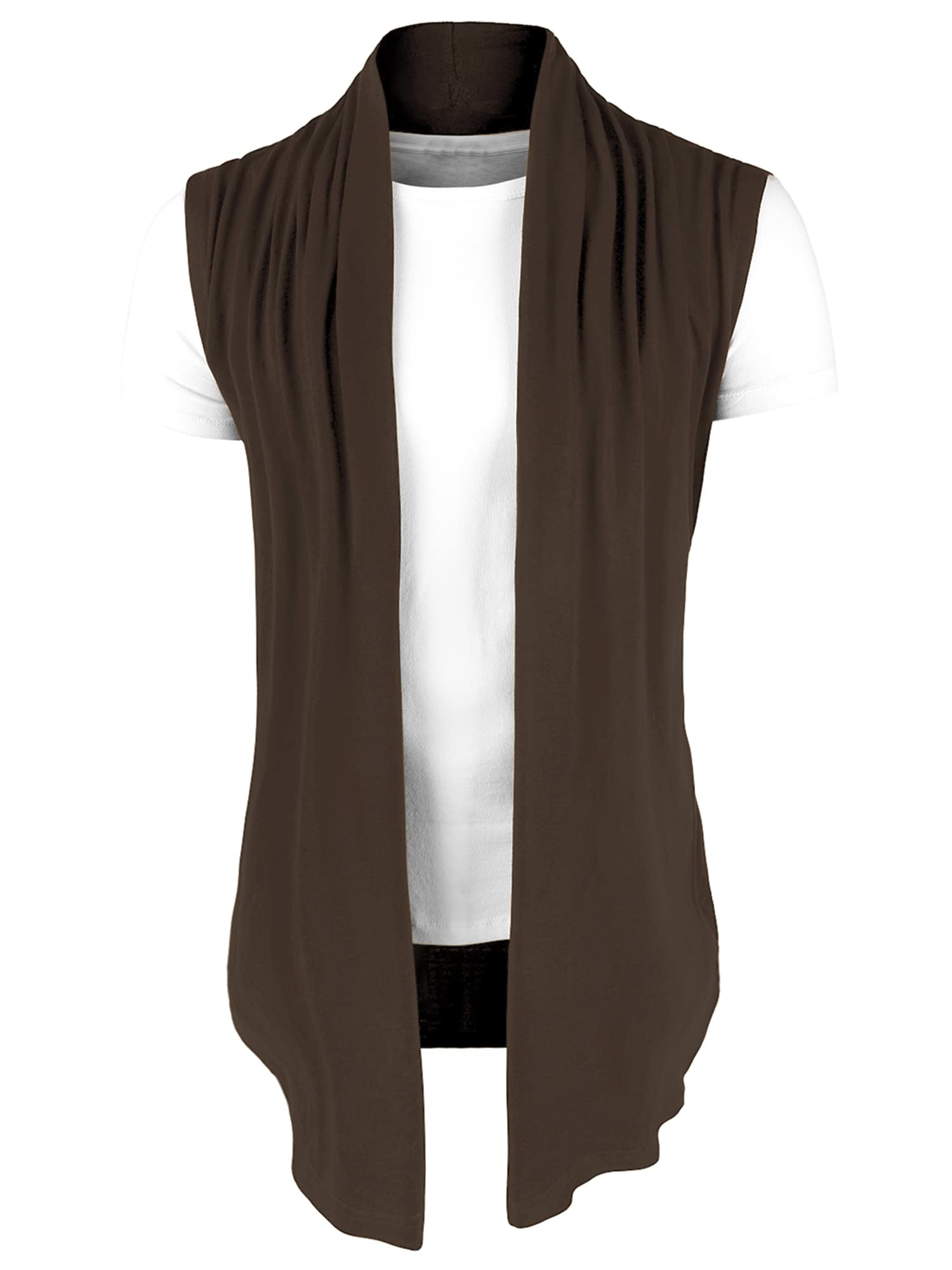 Stylish Men's Ruffle Shawl Collar Lightweight Vest - Sleeveless Drape Cape Cardigan for Casual Wear & Layering | Perfect for Office, Date Night & Fall Fashion
