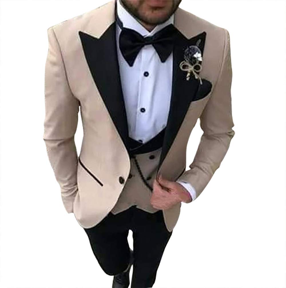 Men's Slim Fit 3-Piece Wedding Suit Set - Tuxedo Blazer, Tapered Pants & Vest for Groomsmen - Perfect for Weddings, Prom, Formal Events & Black Tie Occasions