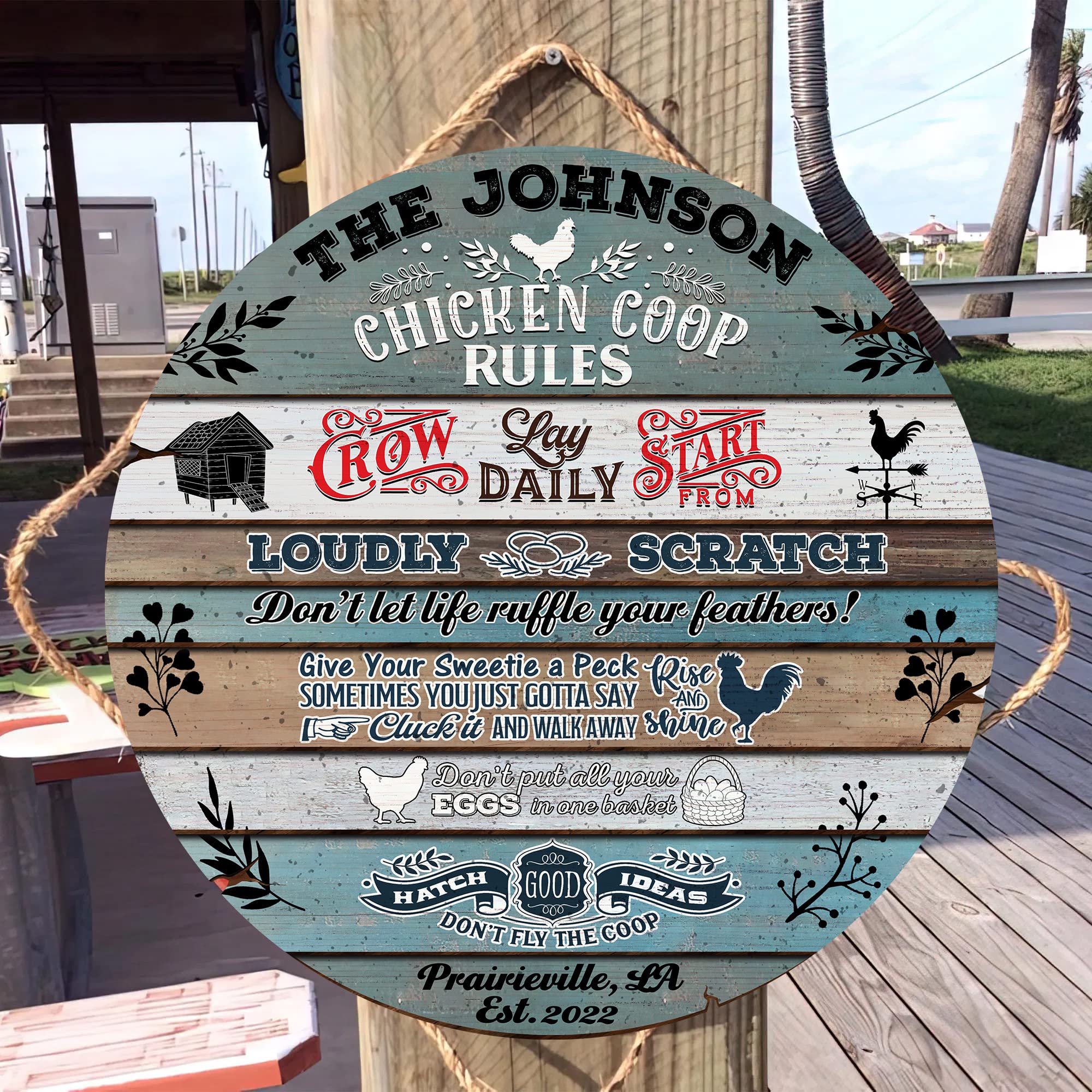V VIBEPY Custom All Over Printed Wood Signs - Personalized Chicken Coop Rules, Funny Farmhouse Decor (12