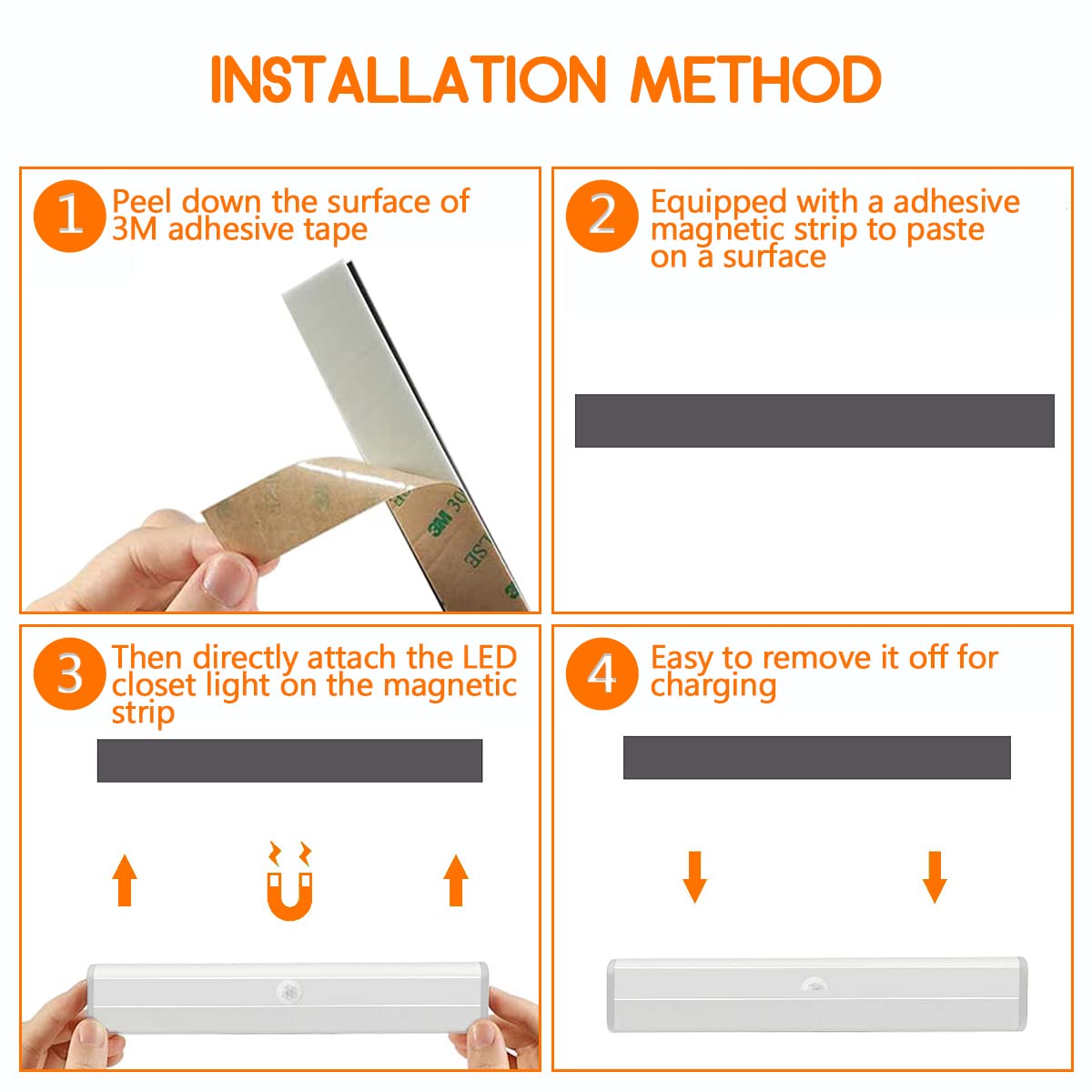 6 Pack LED Motion Sensor Lights - 10 LED Battery Operated Closet Lights with Magnetic Base, Stick-On Anywhere Night Light Bars for Indoor Use in Closet, Stairs, Wardrobe, Hallway & Nursery - Energy Efficient Safe Lighting Solution