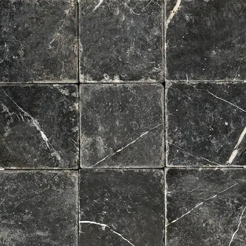 Premium Nero Marquina Marble Subway Tiles 4x4 & 6x6 - Honed Natural Stone Backsplash for Kitchen & Bathroom - Elegant Tumbled Finish for Modern Home Decor