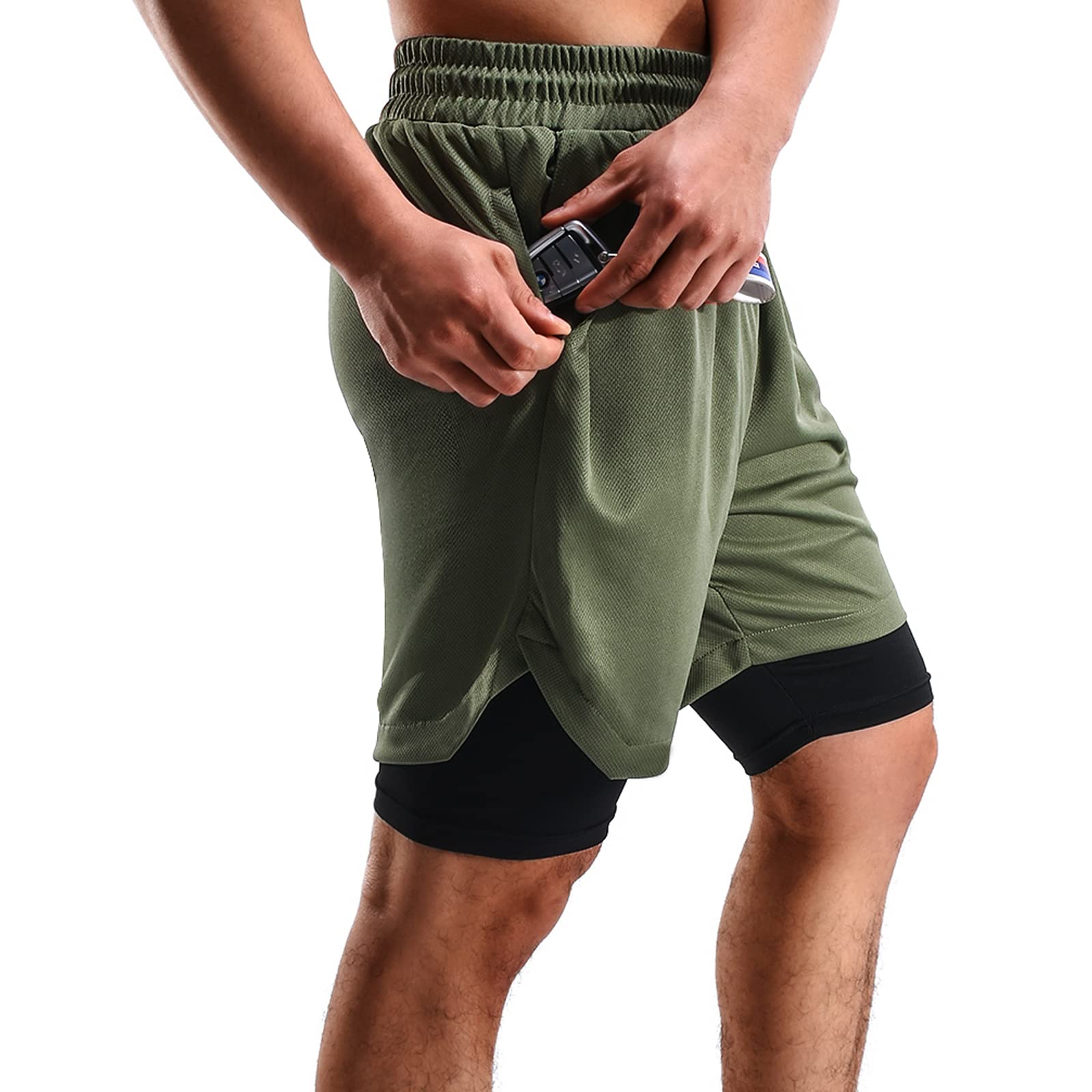2-in-1 Men's Athletic Shorts 7 Inch - 2 Pack Gym Running Workout Shorts with Pockets & Towel Loop - Breathable Quick-Dry Casual Sports Shorts for Training, Jogging, Basketball & Outdoor Activities