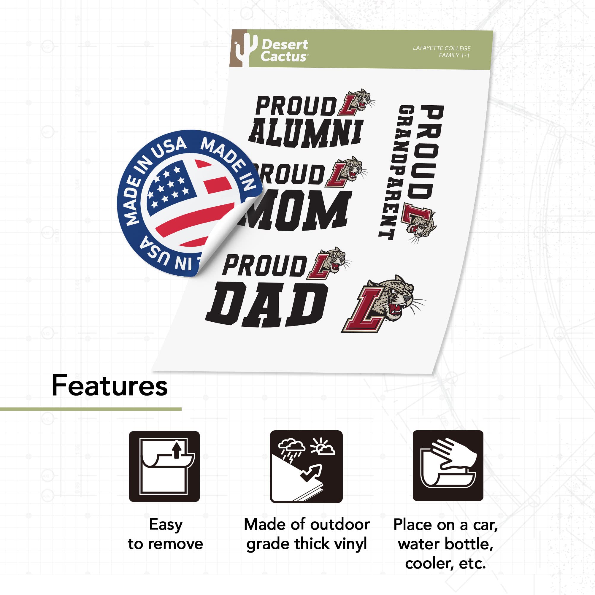Desert Cactus Lafayette College Sticker Set - Vinyl Decals for Laptop, Water Bottle, Car & Scrapbooking (Family Full Sheet) - Perfect for School Spirit, DIY Crafts & Personalizing Your Belongings