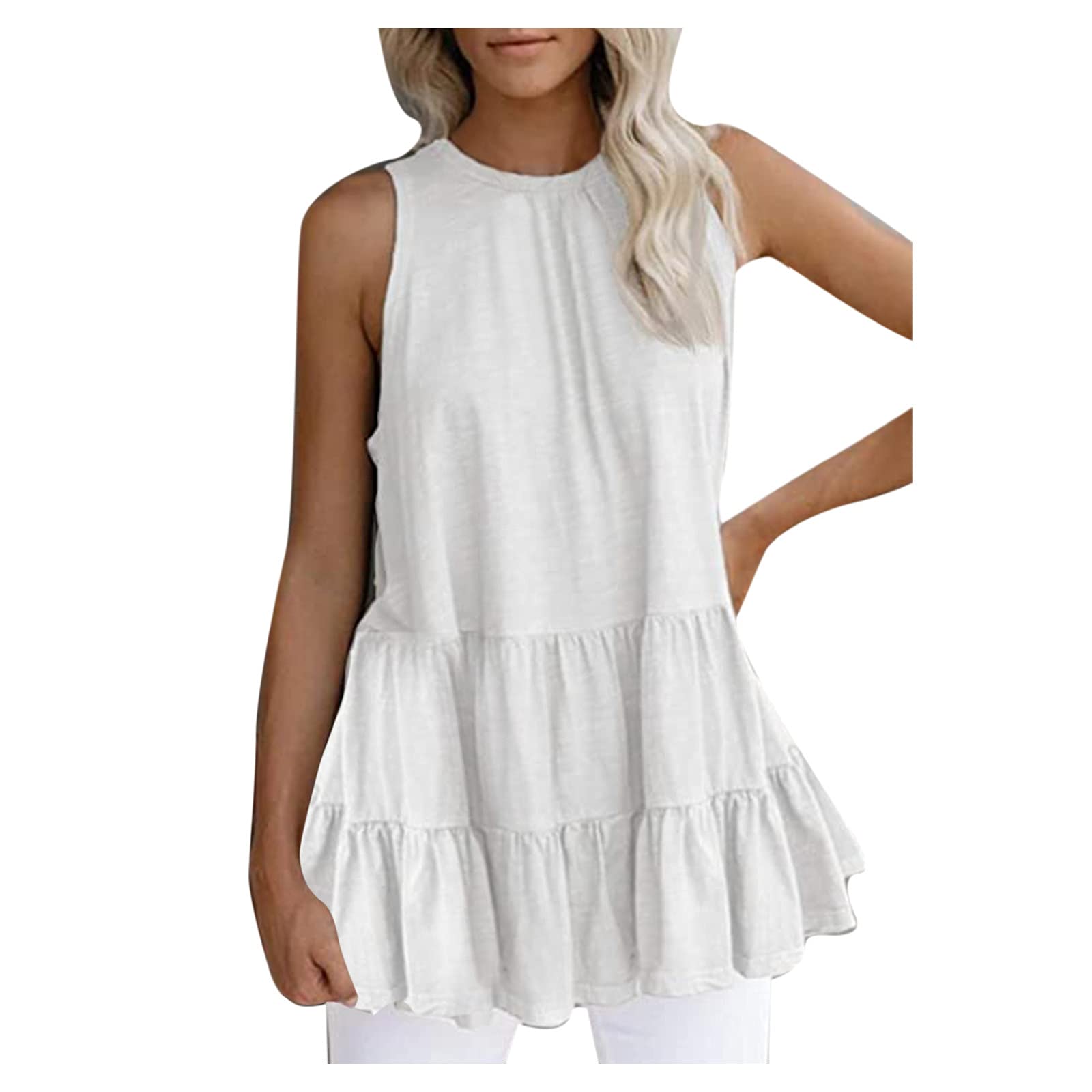 Women's Ruffle Babydoll Tank Top - Sleeveless Flowy Loose Fit Tiered Casual Shirt | Summer Tops & Cute Blouses for Beach, Date Night & Everyday Wear