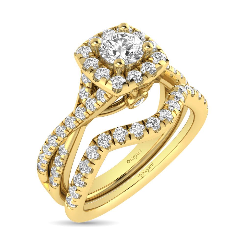 14KT White Gold 1 Carat Total Weight Diamond Pear Halo Braided Shank Bridal Set Engagement Ring for Women - Perfect for Proposals, Weddings & Anniversary Gifts